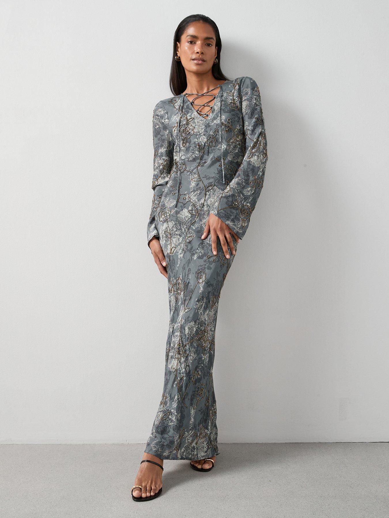The Very Collection Embellished Lattice Front Midaxi Dress - Print