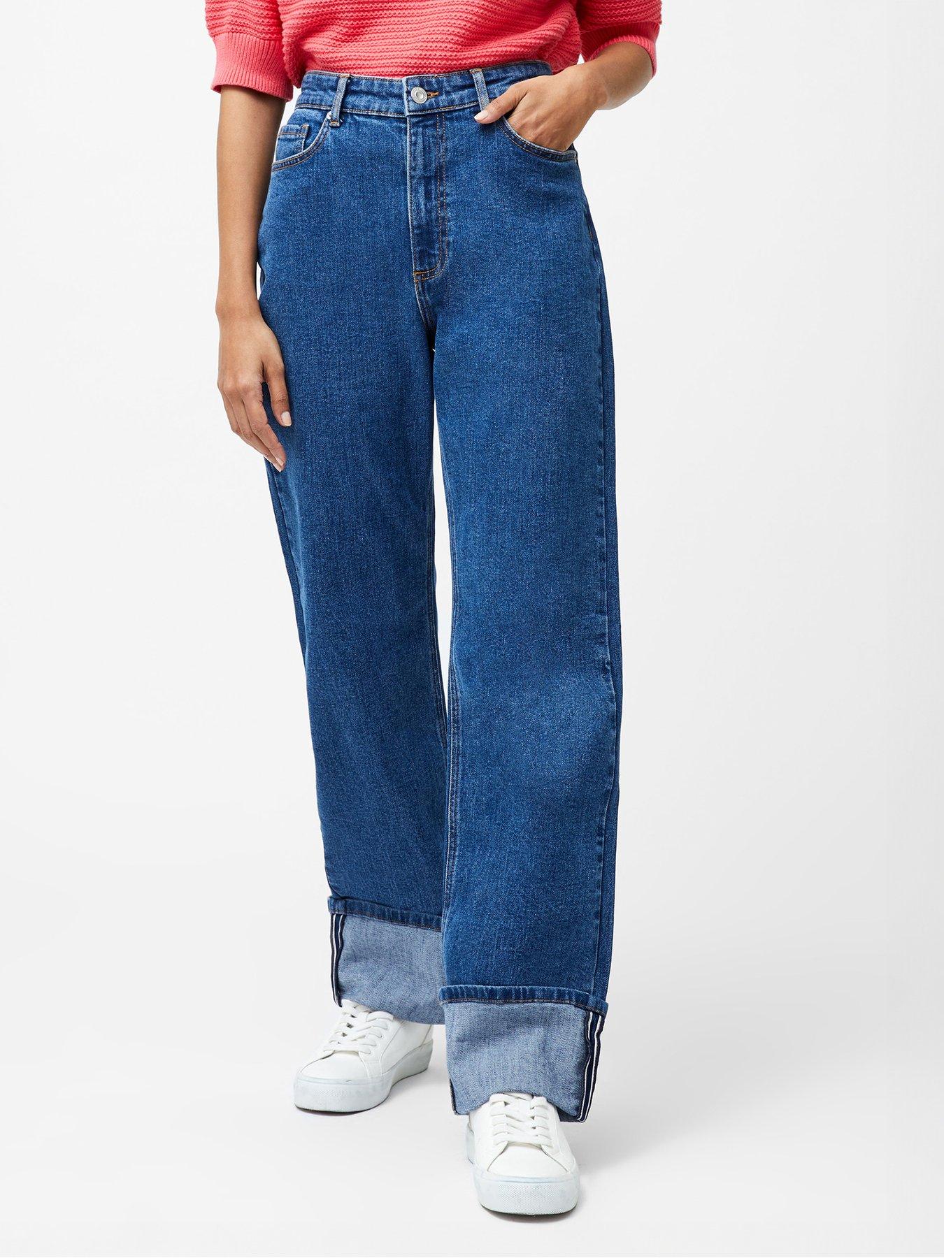 undefined Cotton Stretch Straight Leg Turn Up Denim Jeans