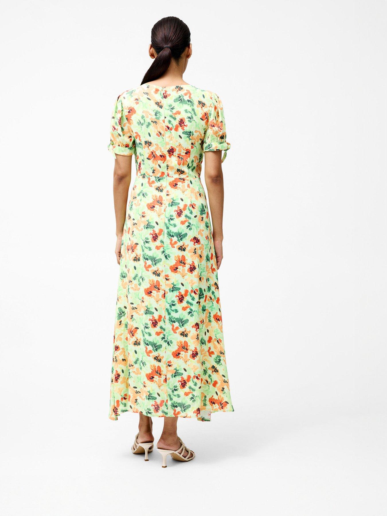 french connection green floral dress French Connection Women's Cooper Linen Sophie Fleur Square Neck Maxi Dress main image 1