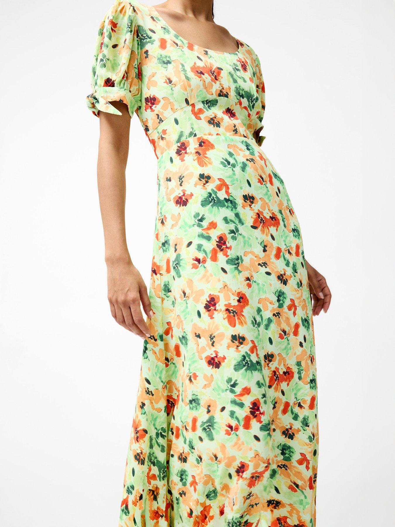 French Connection Floral Print Crepe Scoop Neck Short Sleeve Midi Dress |  Very