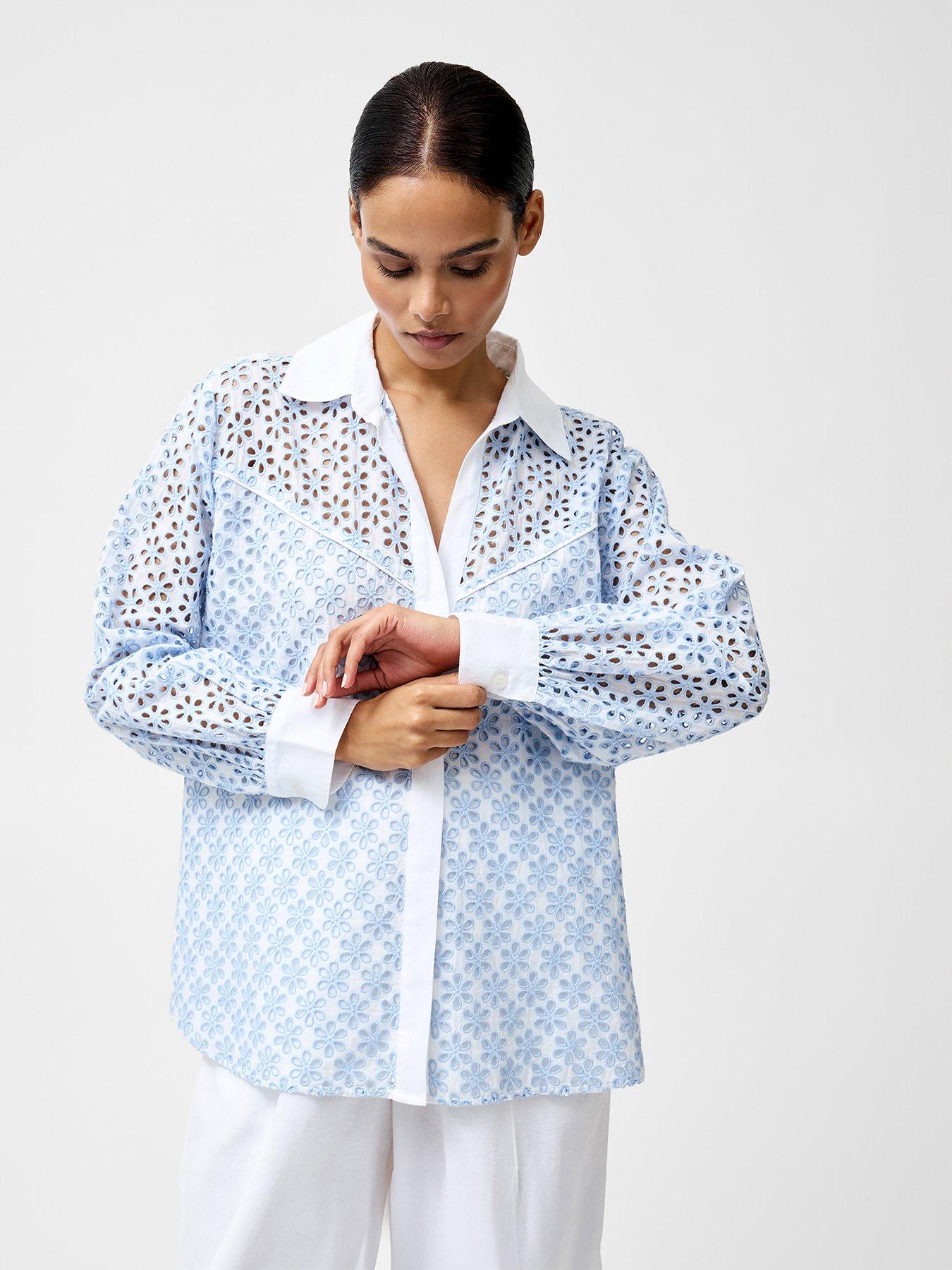 undefined Cotton Floral Embroidered Button Up Shirt