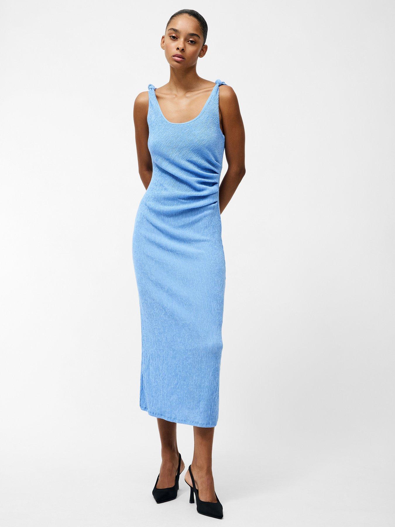 Image 1 of 6 of French Connection Crinkle Knot Strap Ruched Midi Dress