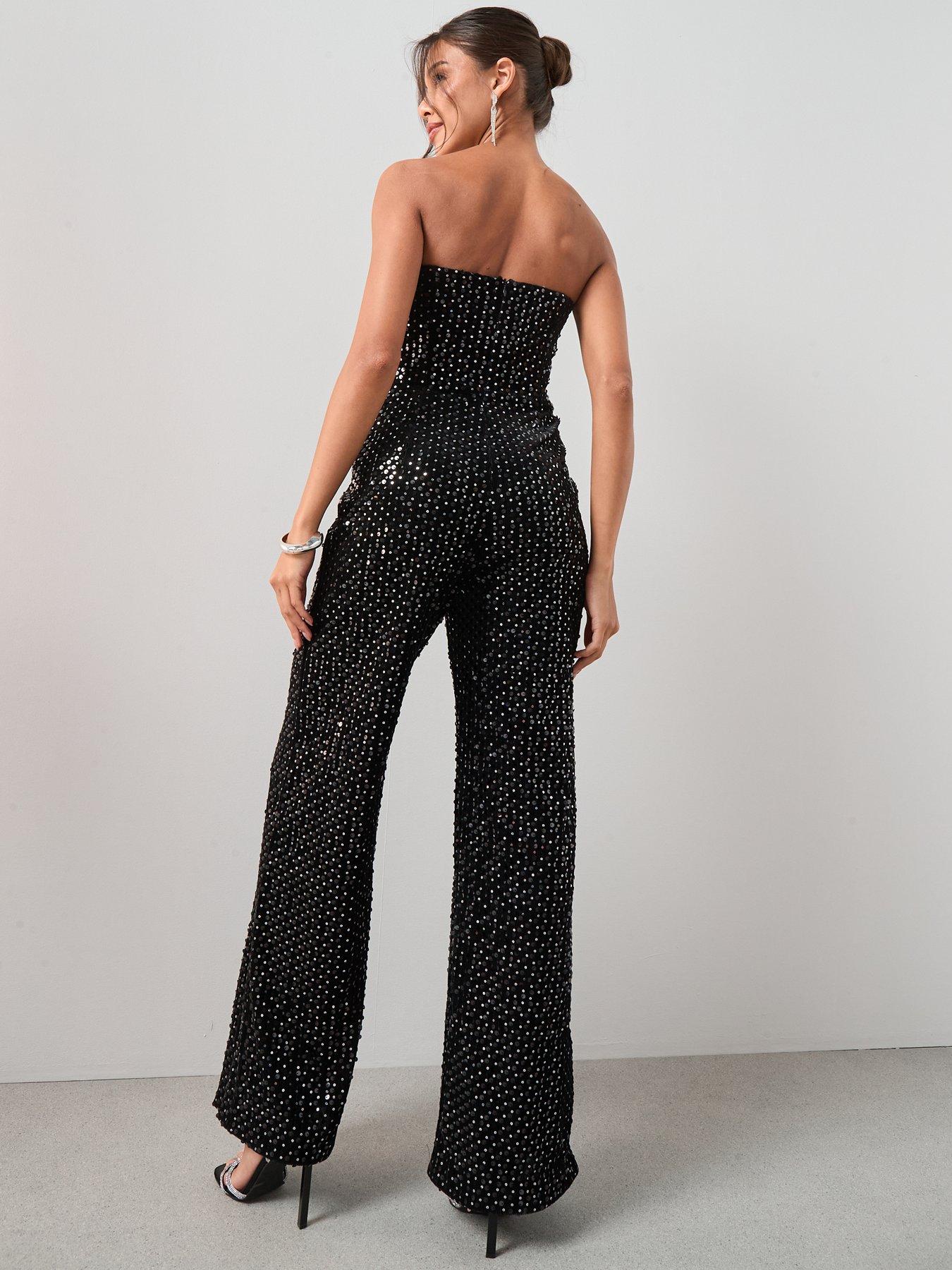 Image 3 of 7 of The Very Collection X Carol Byrne Bandeau Sequin Jumpsuit - Black