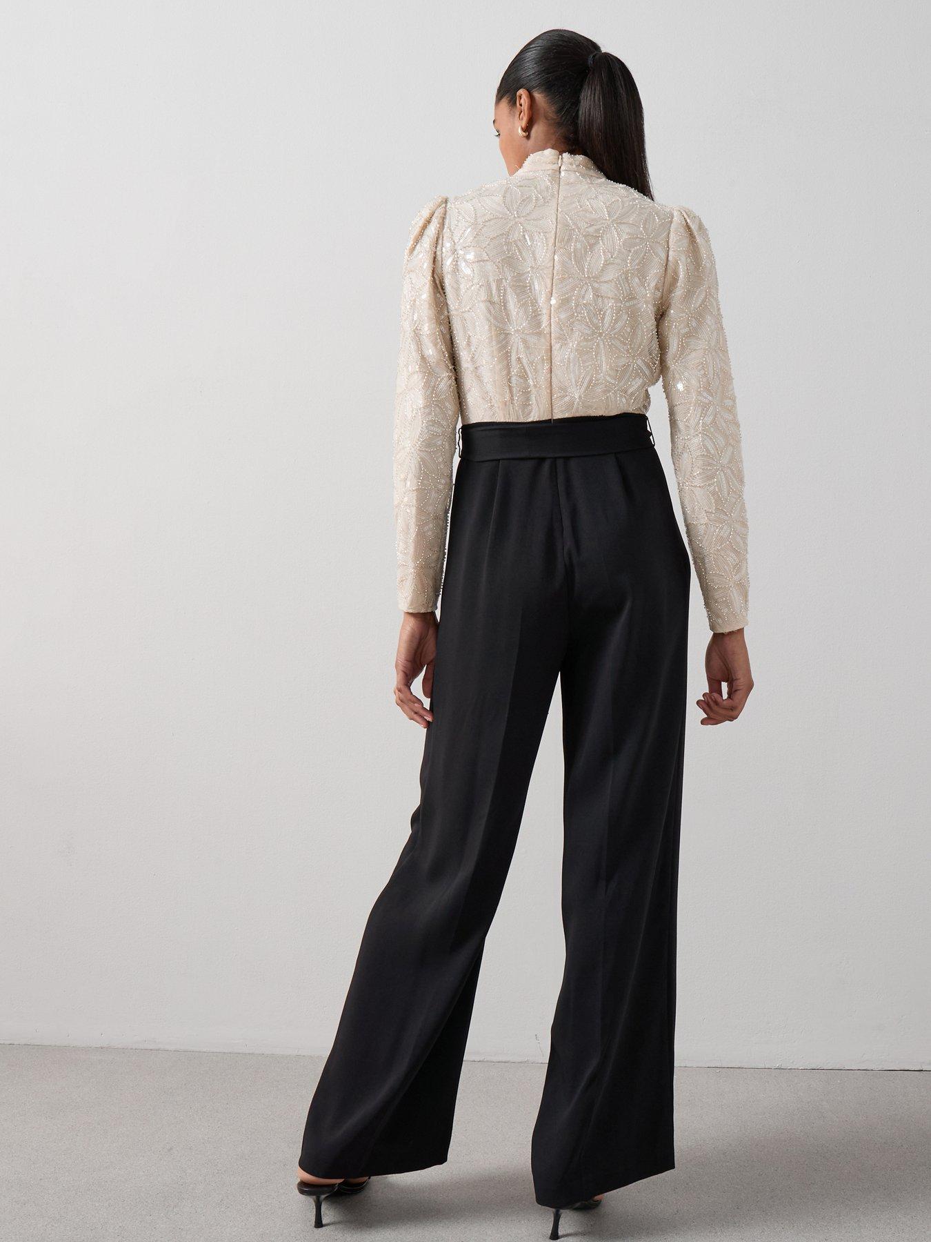 Image 2 of 7 of The Very Collection Embellished Button Through Wide Leg Jumpsuit - Black