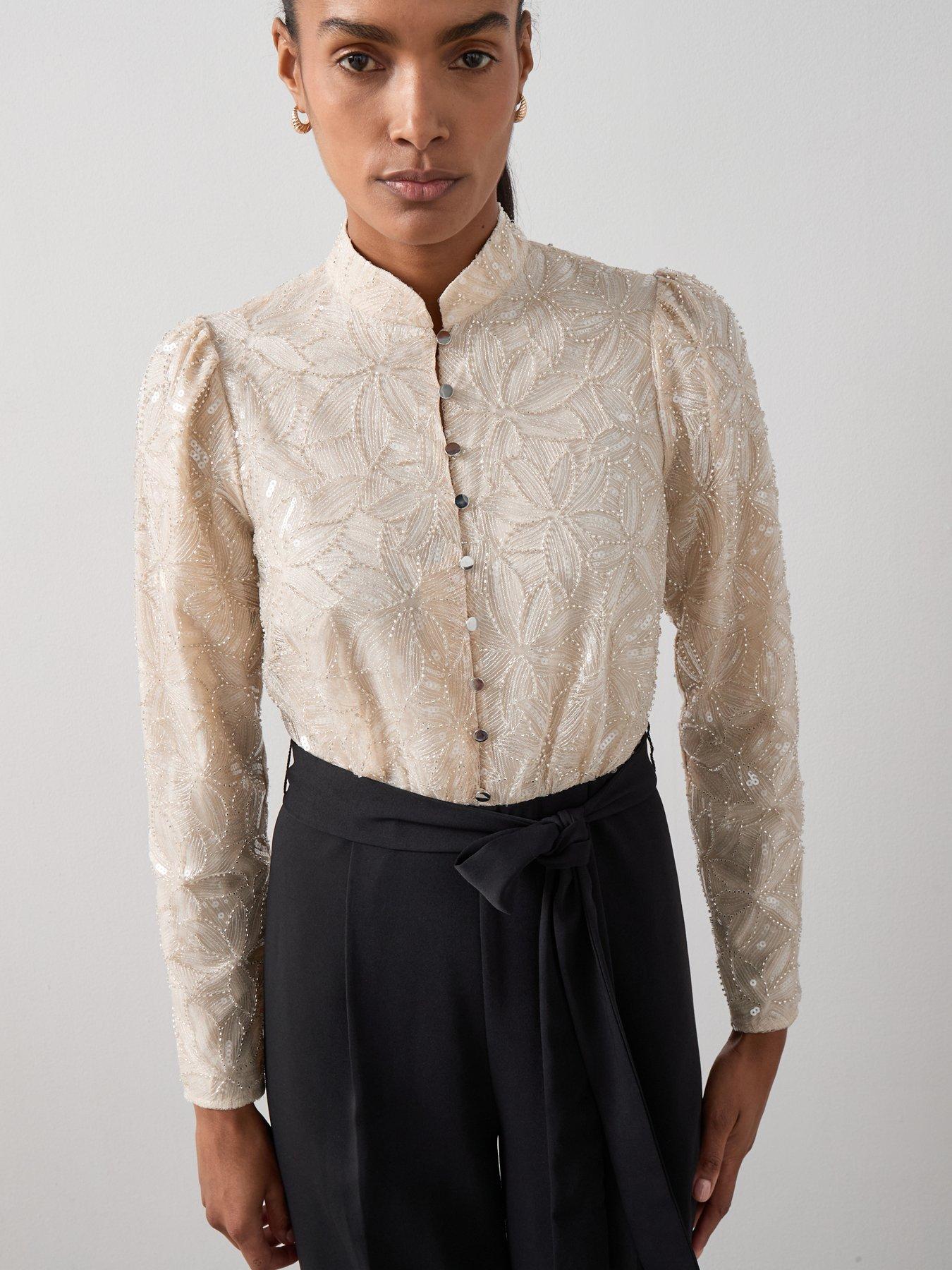 Image 3 of 7 of The Very Collection Embellished Button Through Wide Leg Jumpsuit - Black