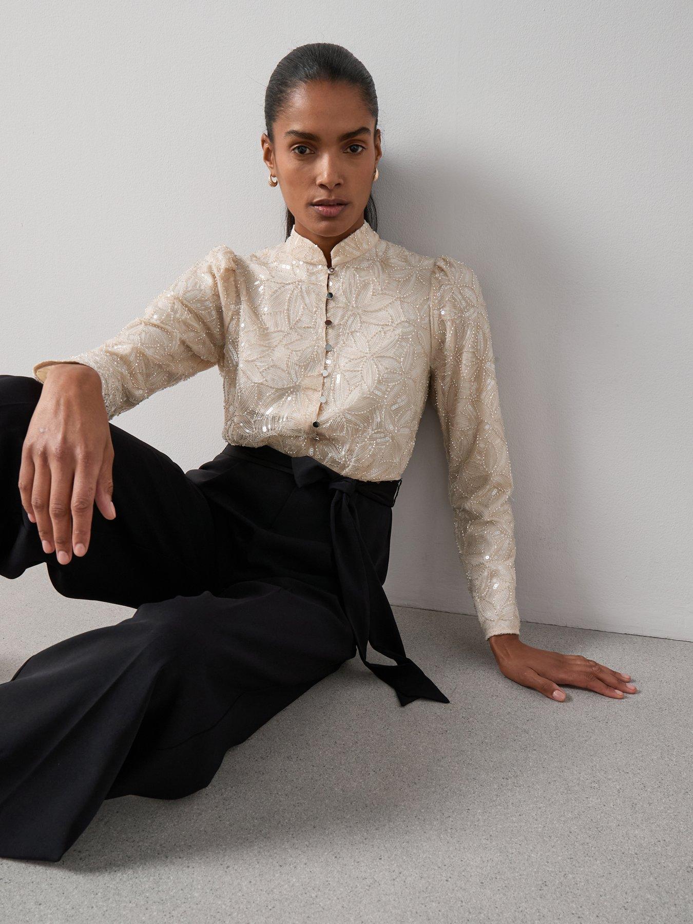Image 5 of 7 of The Very Collection Embellished Button Through Wide Leg Jumpsuit - Black