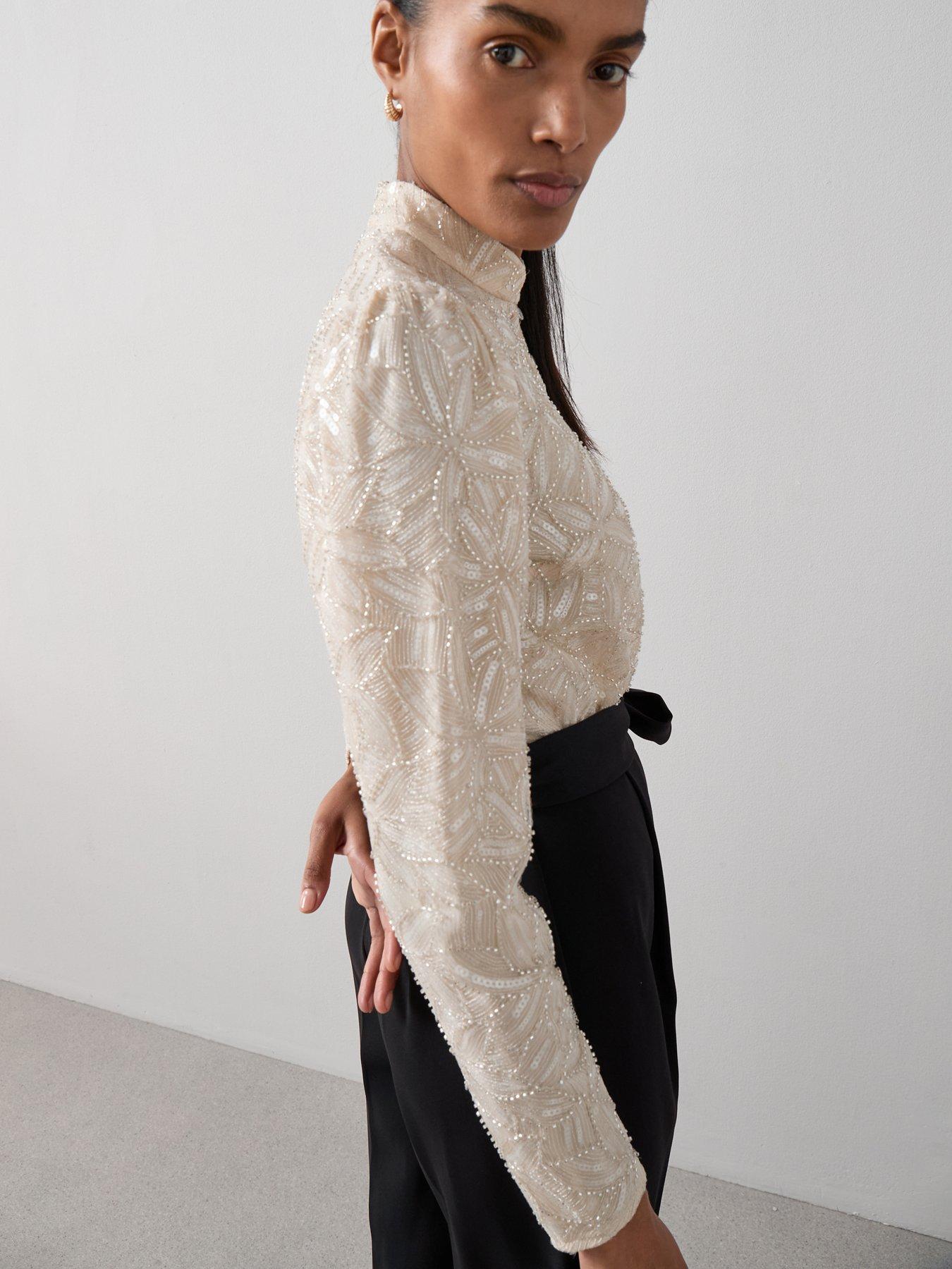 Image 6 of 7 of The Very Collection Embellished Button Through Wide Leg Jumpsuit - Black