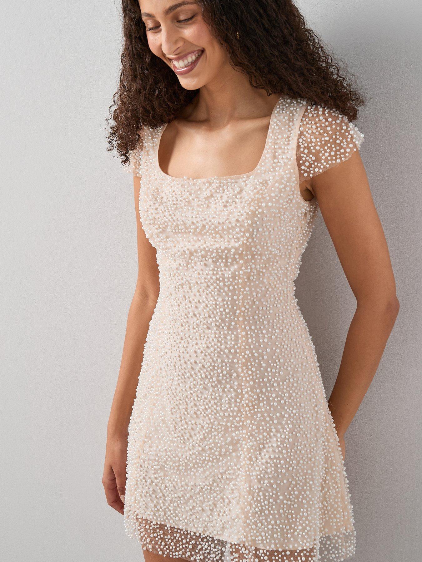 Image 4 of 6 of The Very Collection Pearl Short Sleeve Mini Dress - Cream