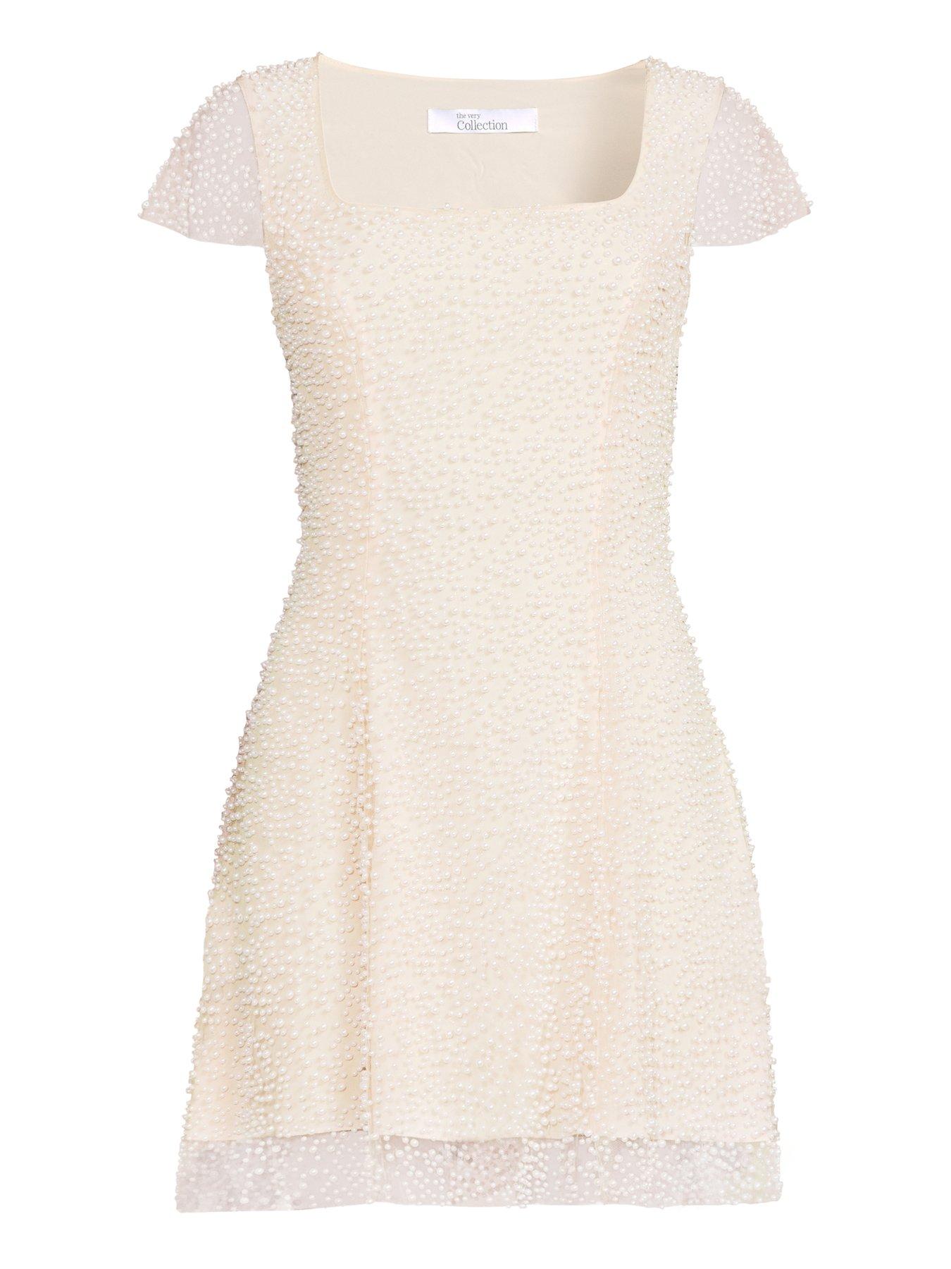 Image 6 of 6 of The Very Collection Pearl Short Sleeve Mini Dress - Cream