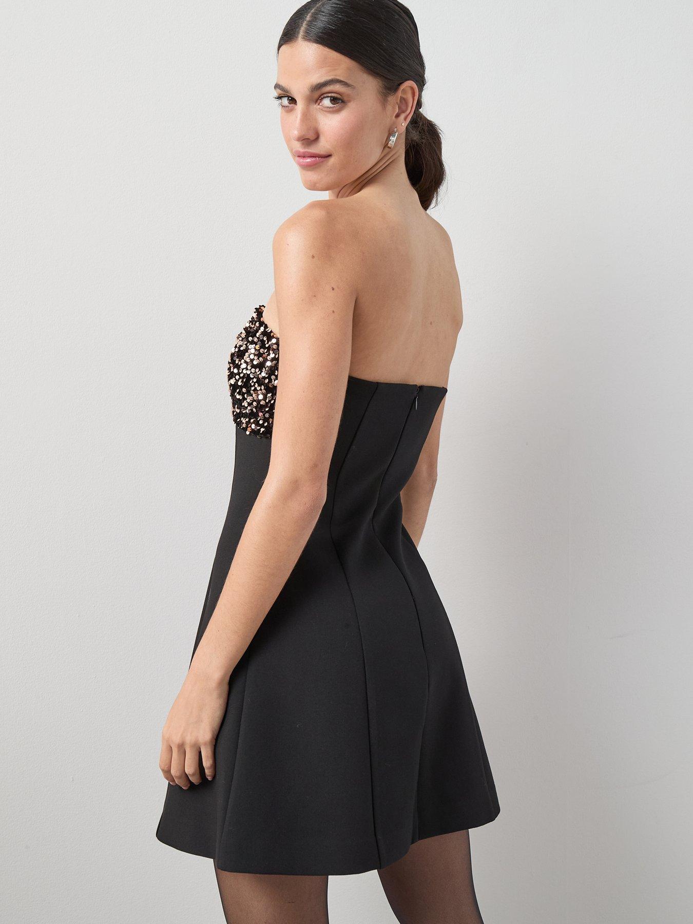 Image 2 of 7 of The Very Collection Sequin Bow Bandeau Mini Dress - Black