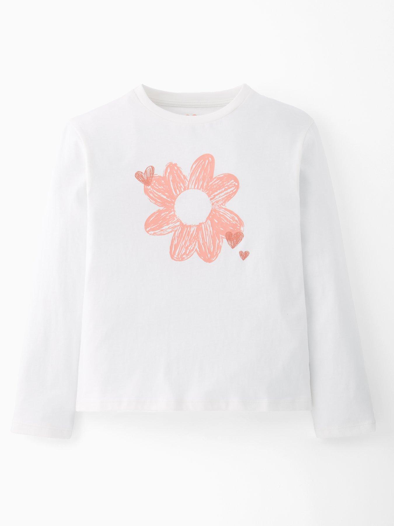 The Very Collection Girls Long Sleeve Floral Graphic Top - White