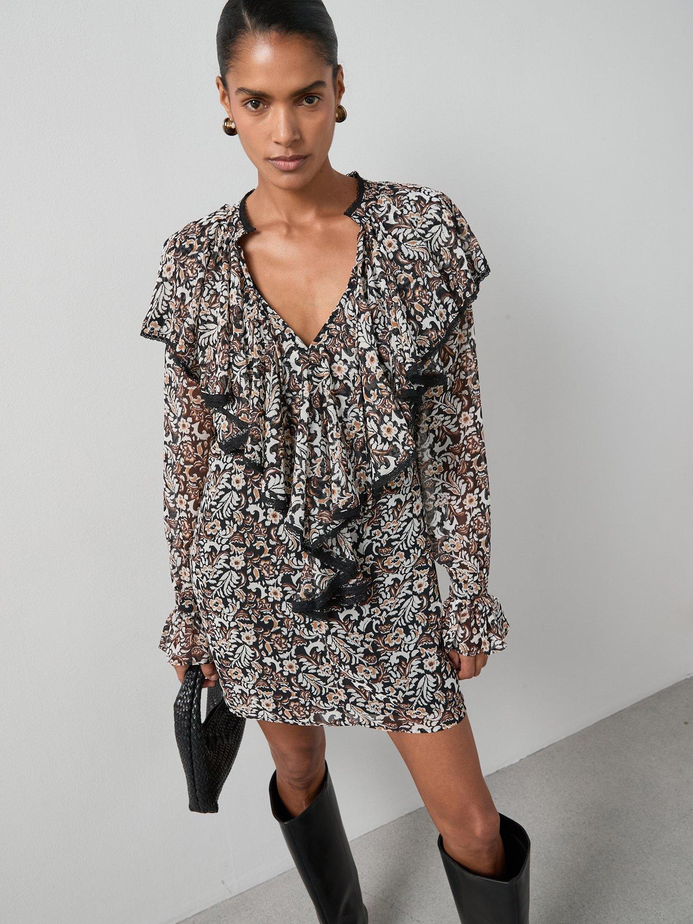 The Very Collection Printed Ruffle Front Mini Dress - Print