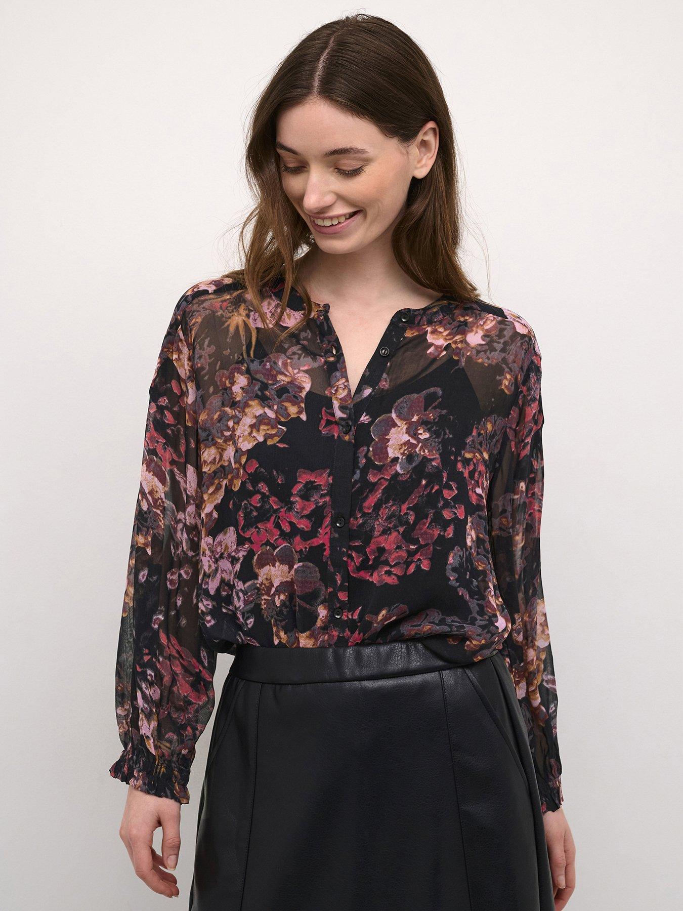 undefined Crannu Round Neck Chiffon Shirt - Floral Print