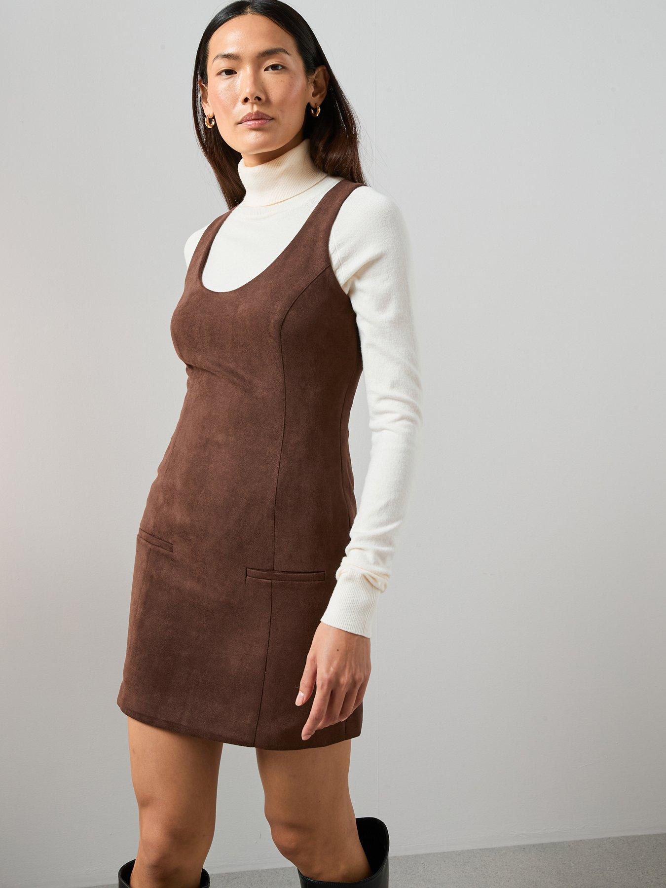 The Very Collection Suede Mini Shift Dress - Brown