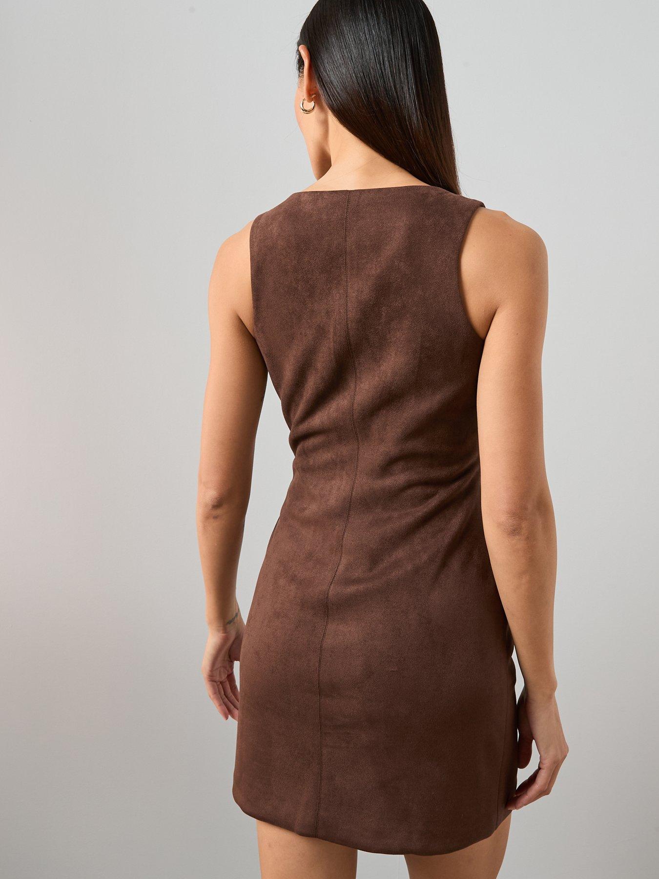 Image 2 of 7 of The Very Collection Suede Mini Shift Dress - Brown
