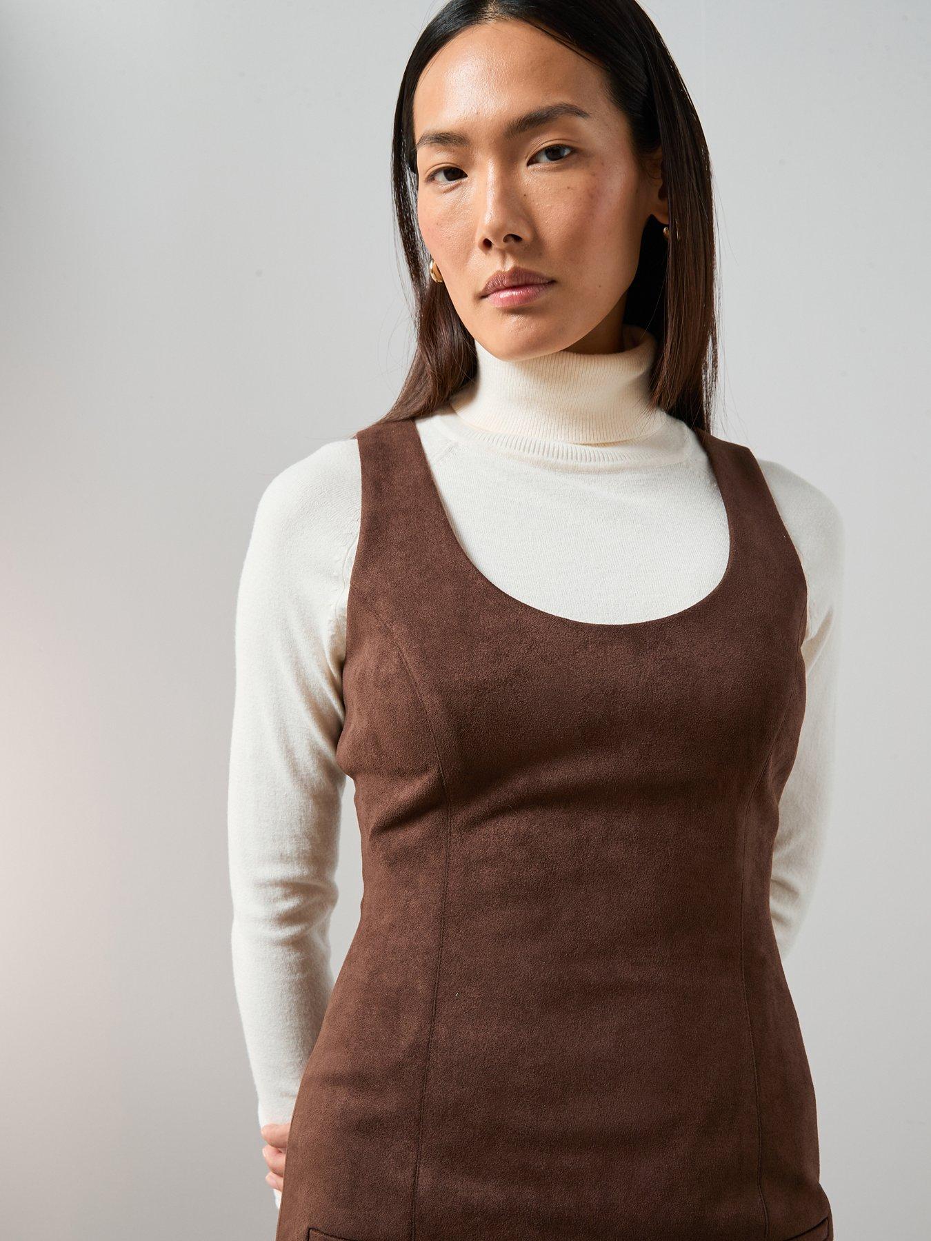 Image 4 of 7 of The Very Collection Suede Mini Shift Dress - Brown