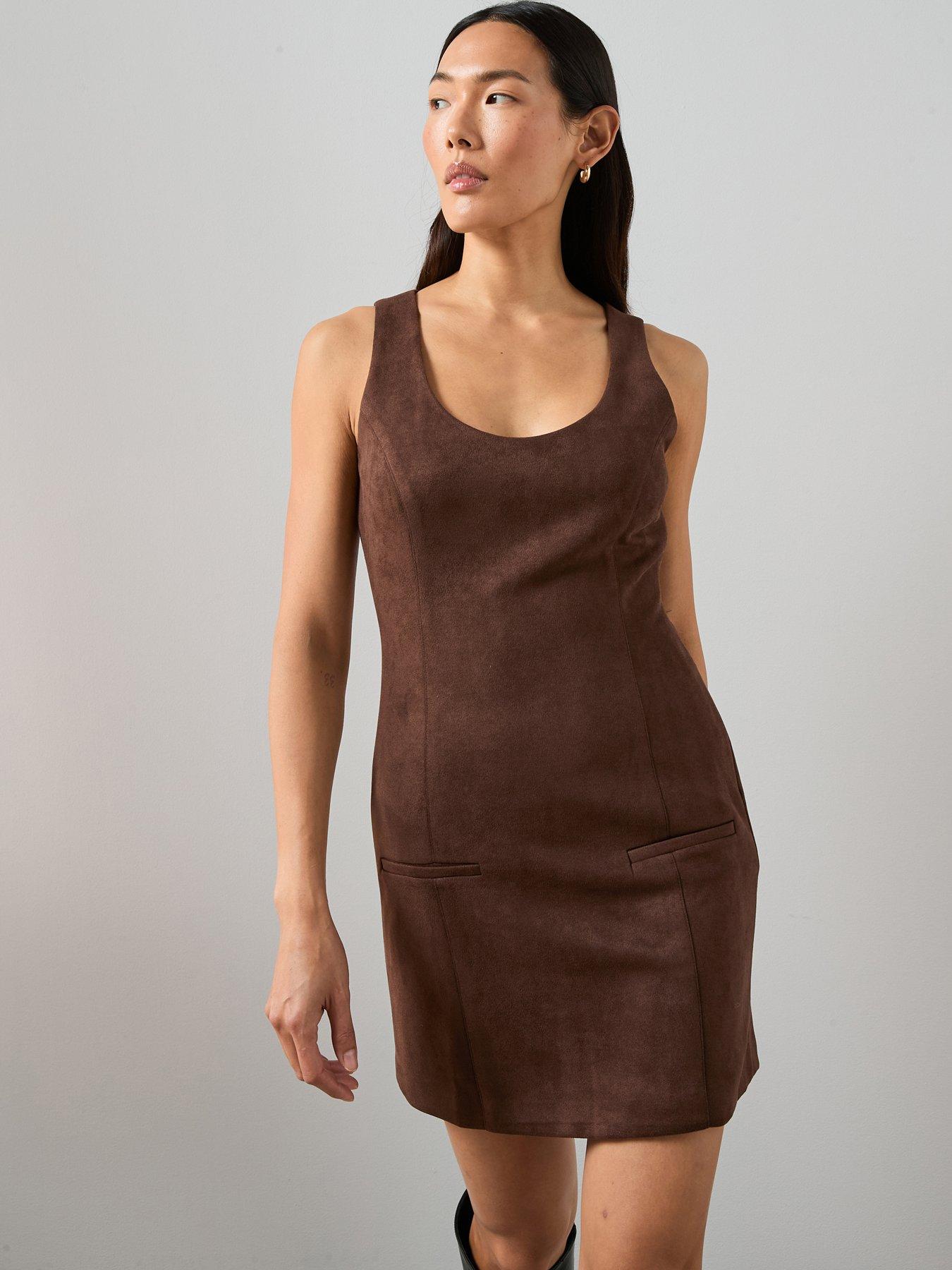 Image 5 of 7 of The Very Collection Suede Mini Shift Dress - Brown