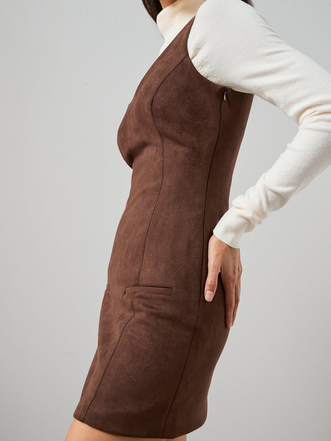 Image 6 of 7 of The Very Collection Suede Mini Shift Dress - Brown