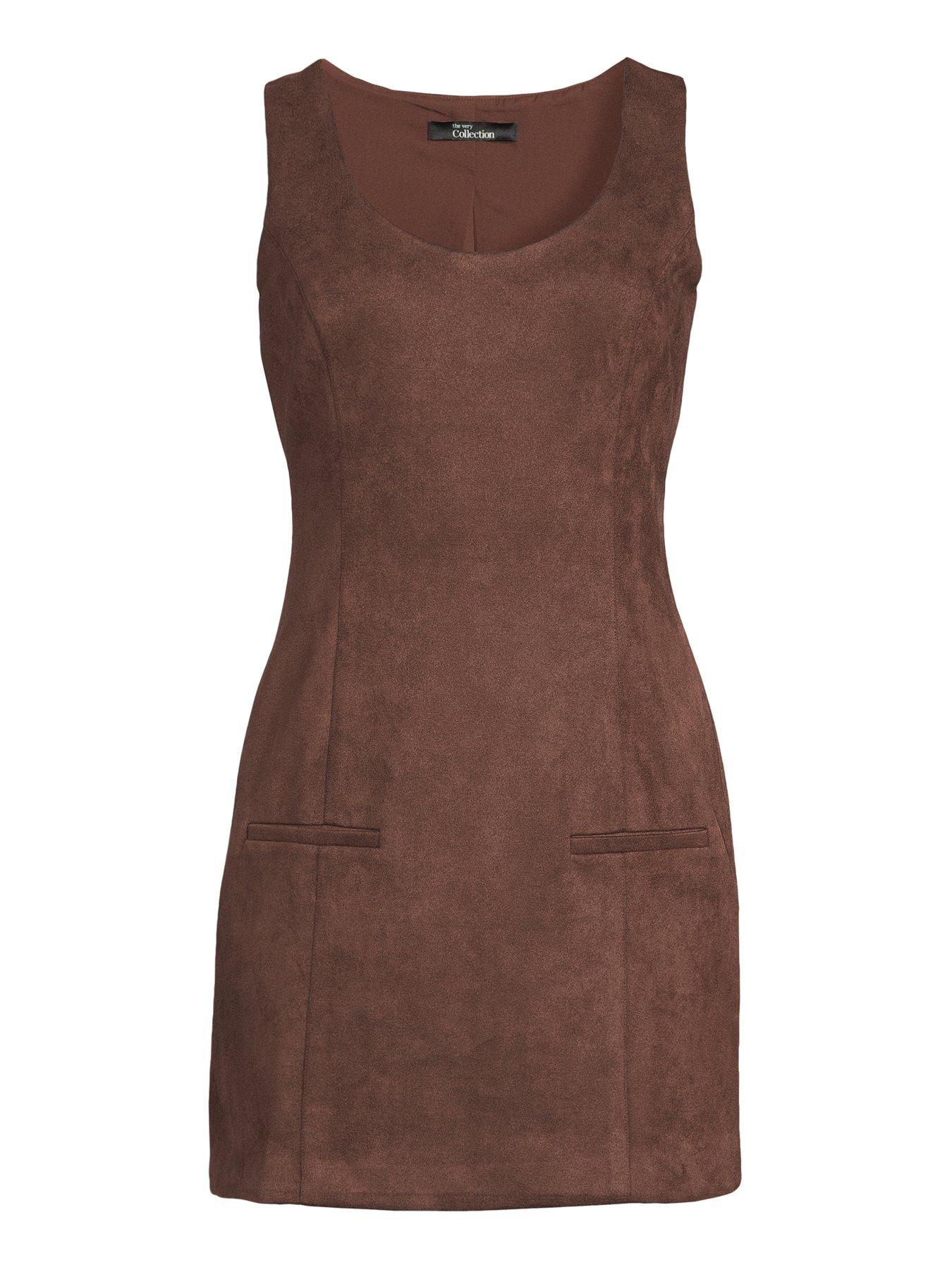 Image 7 of 7 of The Very Collection Suede Mini Shift Dress - Brown