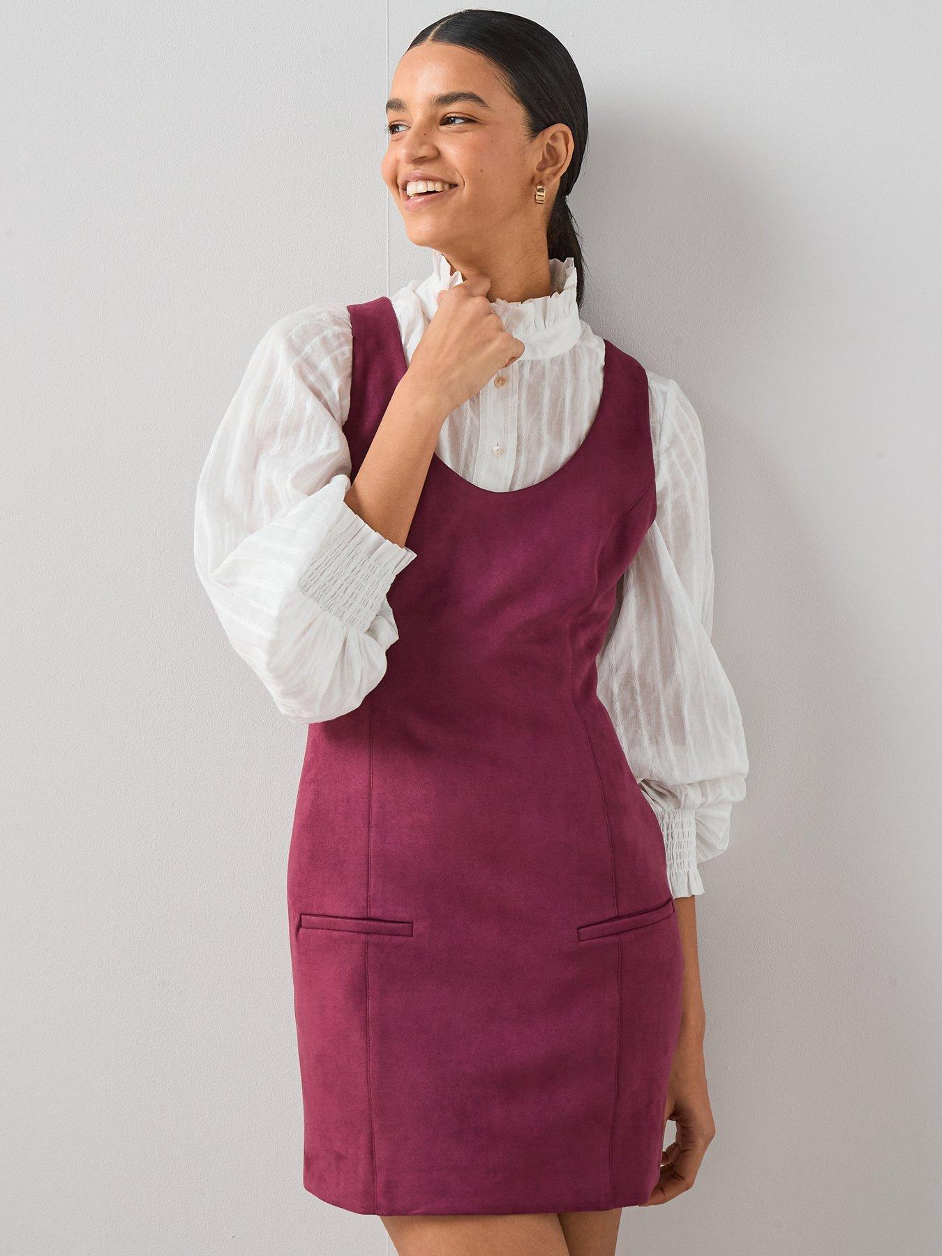 Image 1 of 7 of The Very Collection Faux Suede Mini Shift Dress Plum
