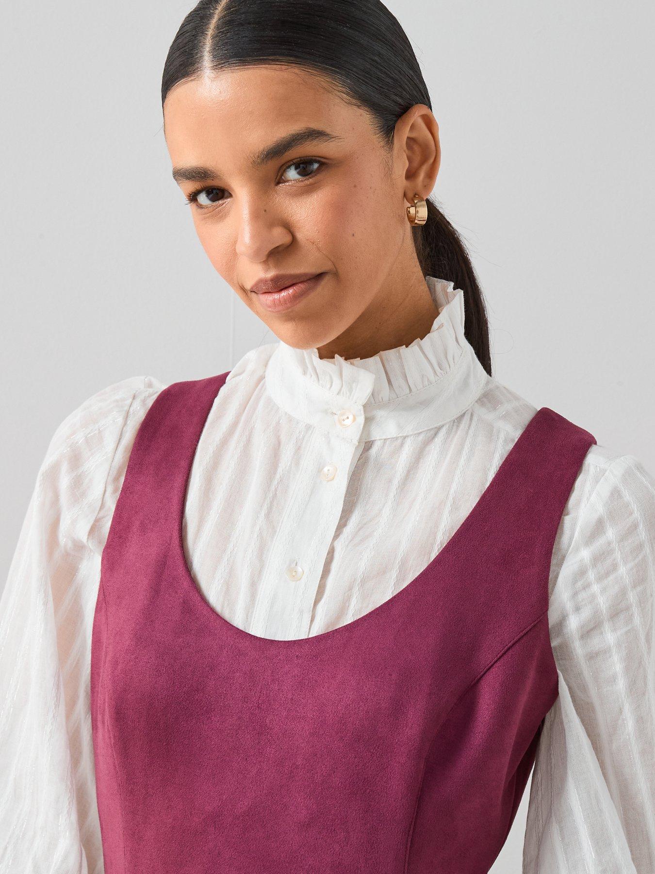 Image 4 of 7 of The Very Collection Faux Suede Mini Shift Dress Plum