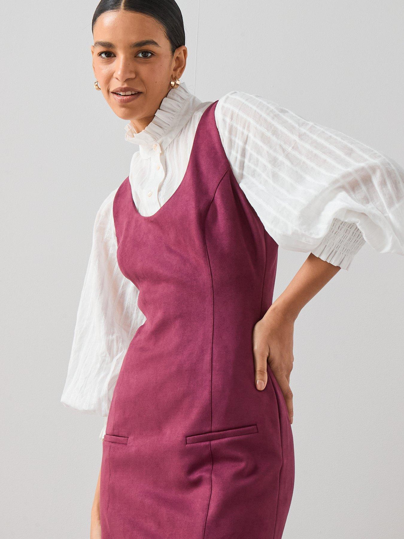 Image 5 of 7 of The Very Collection Faux Suede Mini Shift Dress Plum
