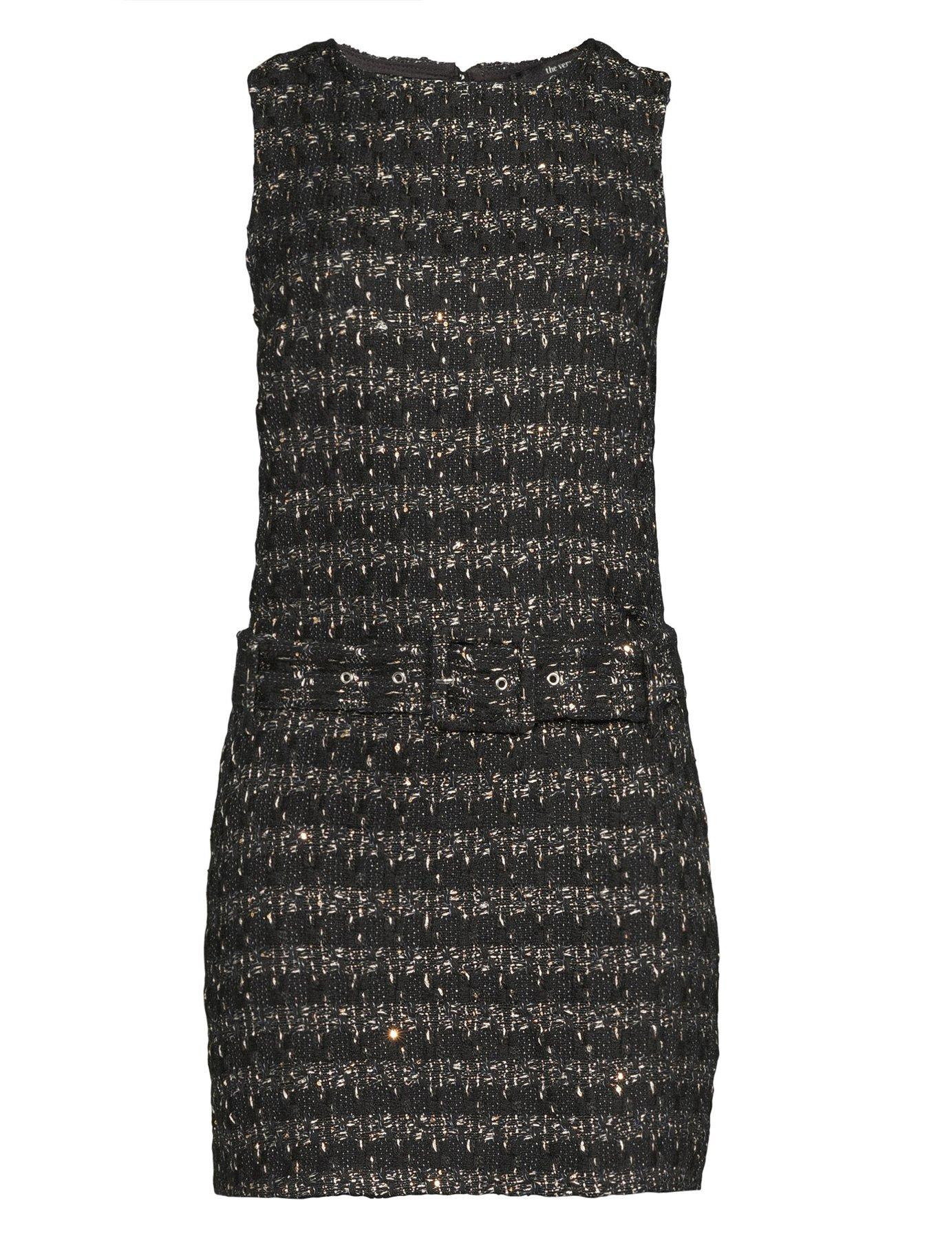 The Very Collection Boucle Metallic Belted Mini Dress - Black | Very