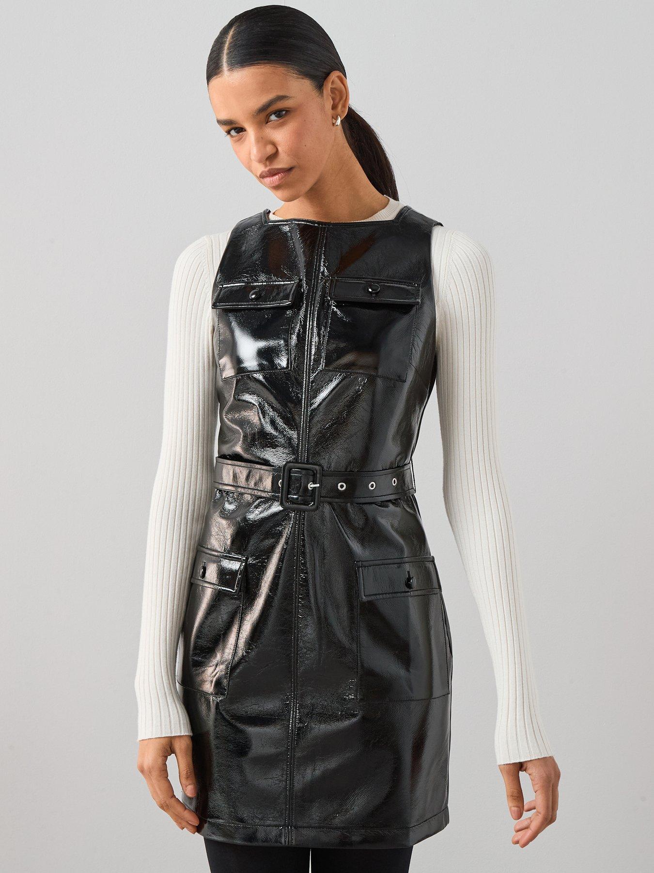 The Very Collection: Cracked PU Mini Shift Dress - Black