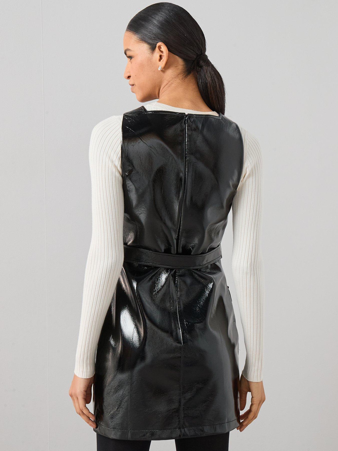 Image 2 of 7 of The Very Collection Cracked PU Mini Shift Dress - Black