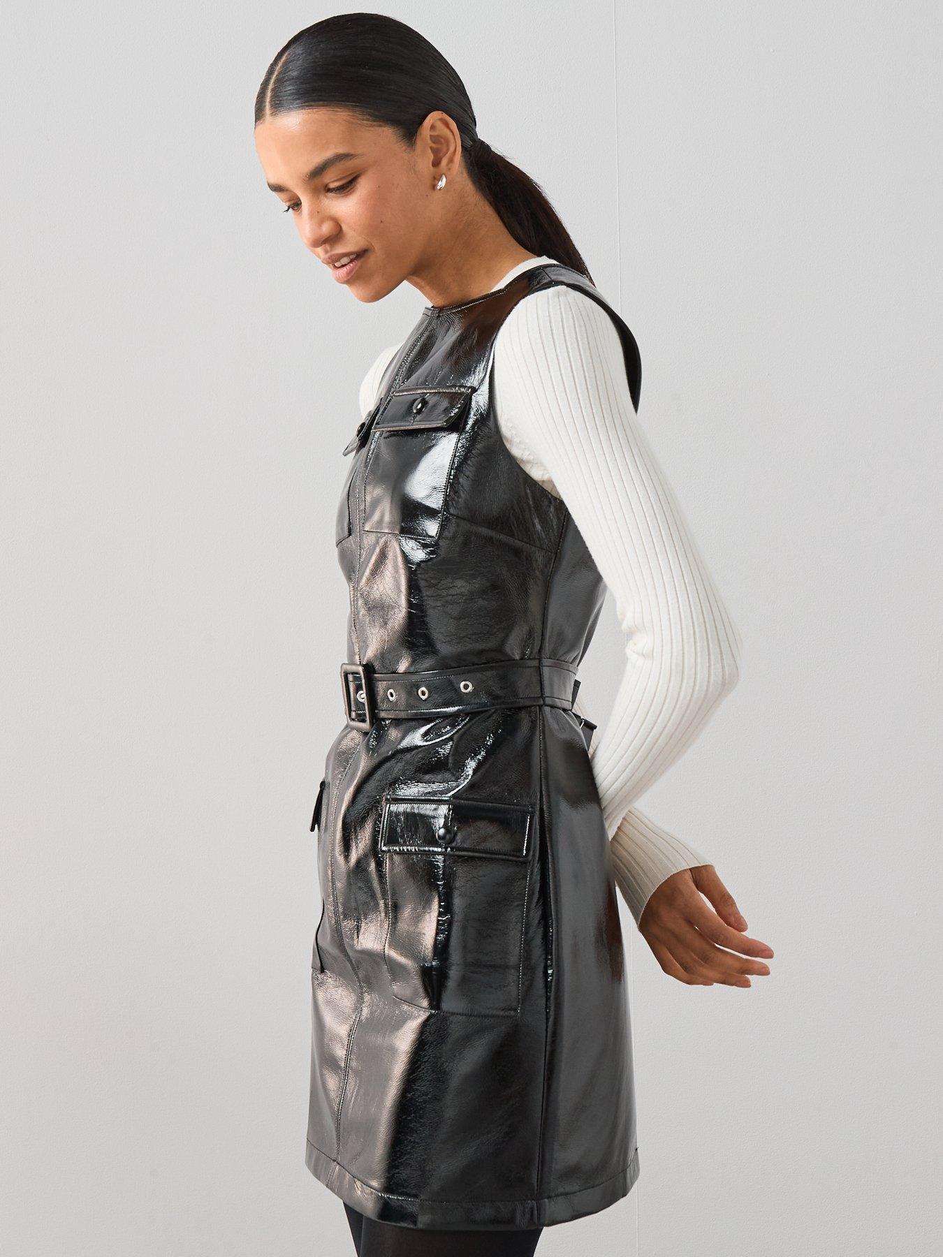 Image 6 of 7 of The Very Collection Cracked PU Mini Shift Dress - Black