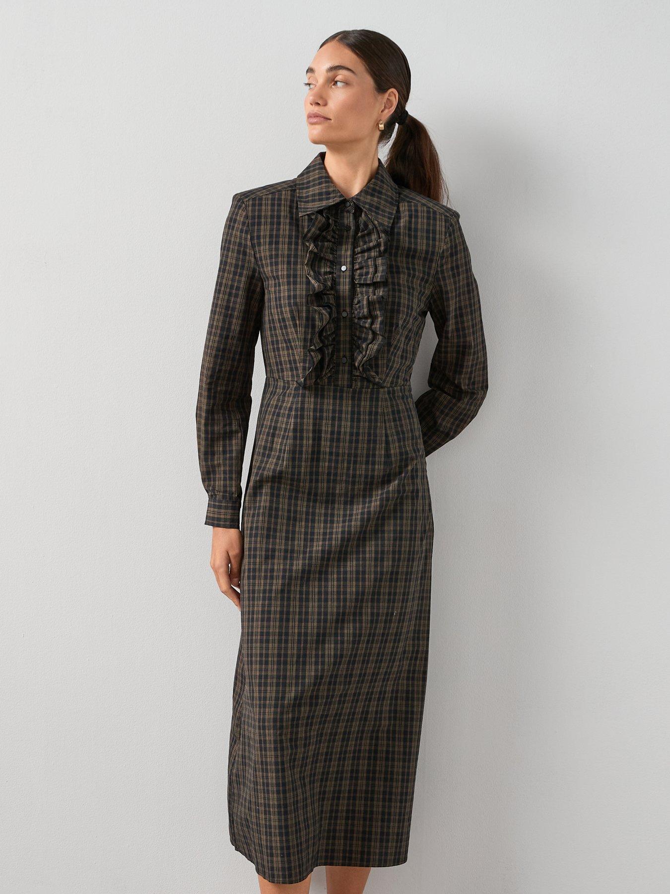 undefined Checked Midi Shirt Dress - Print