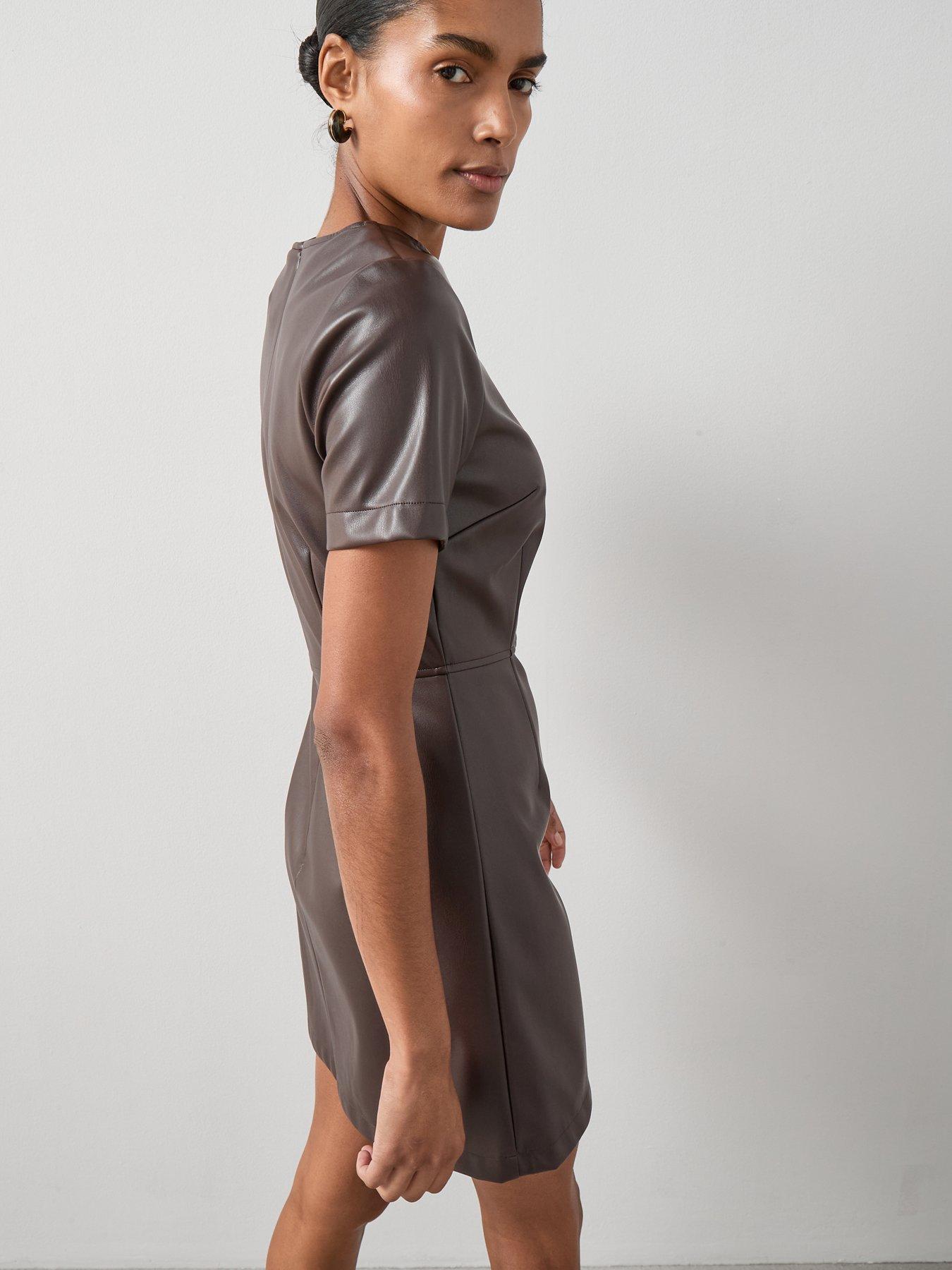 Image 5 of 6 of The Very Collection Pu Shift Dress - Brown