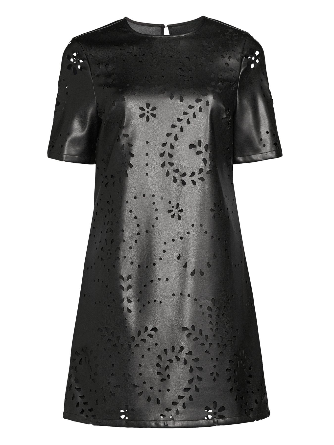 Image 7 of 7 of The Very Collection Cutwork Pu Shift Dress - Black