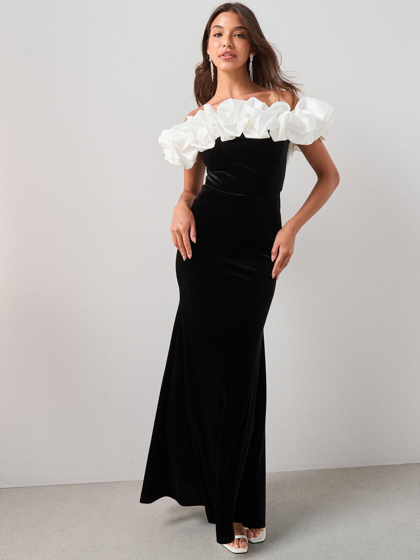 The Very Collection Ruffle Velvet Maxi Dress - Black