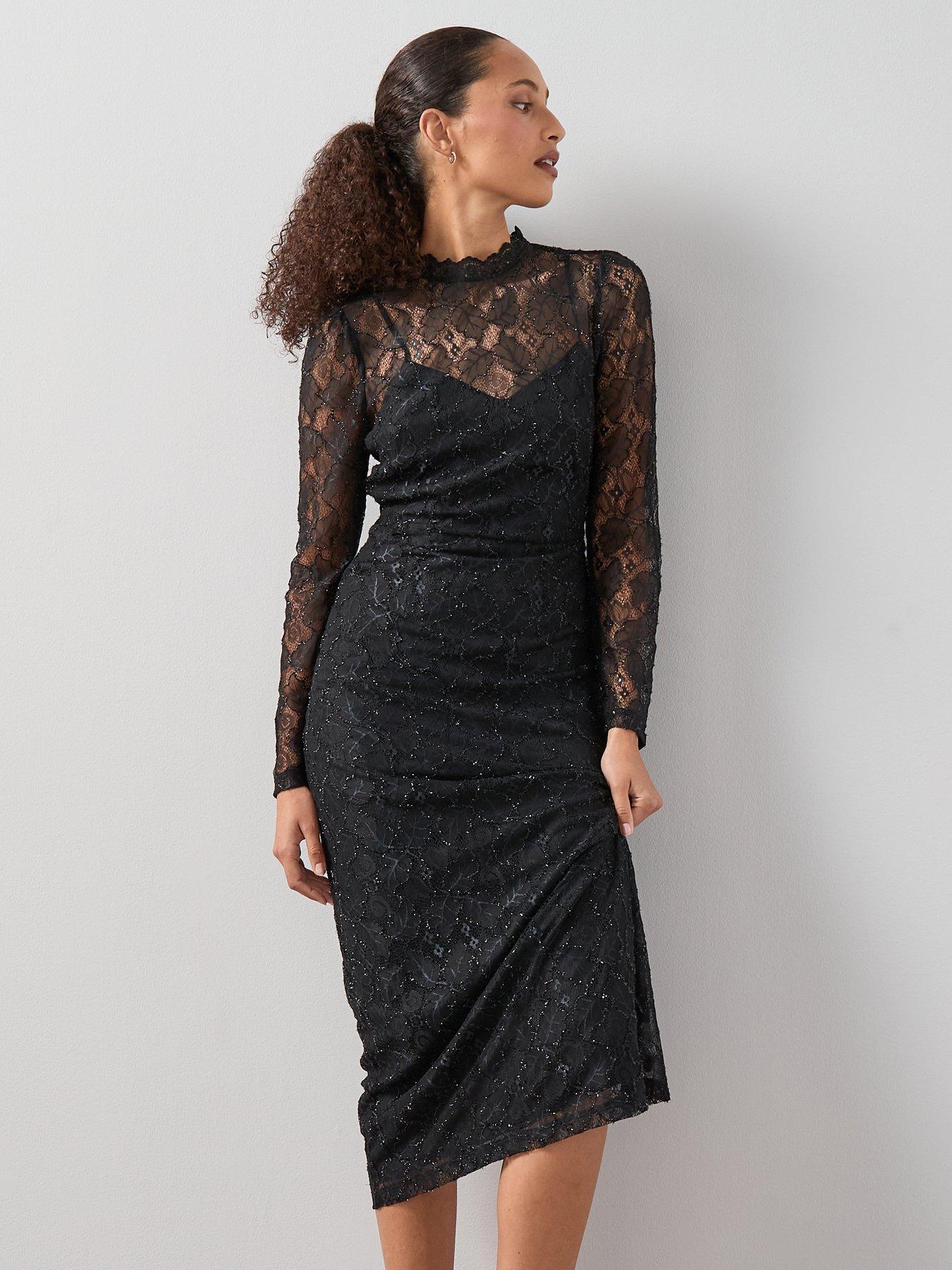 The Very Collection Lace Sequin Midaxi Dress - Black