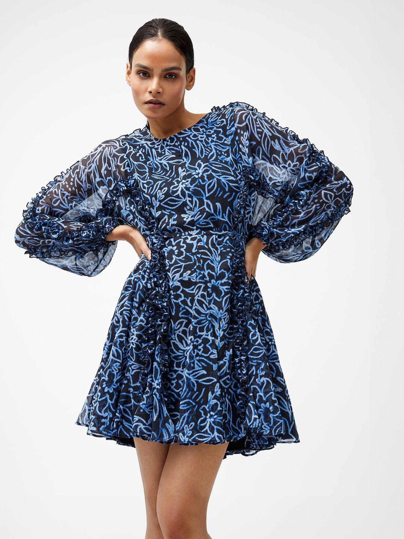 undefined Printed Chiffon Round Neck Floaty A-Line Mini Dress