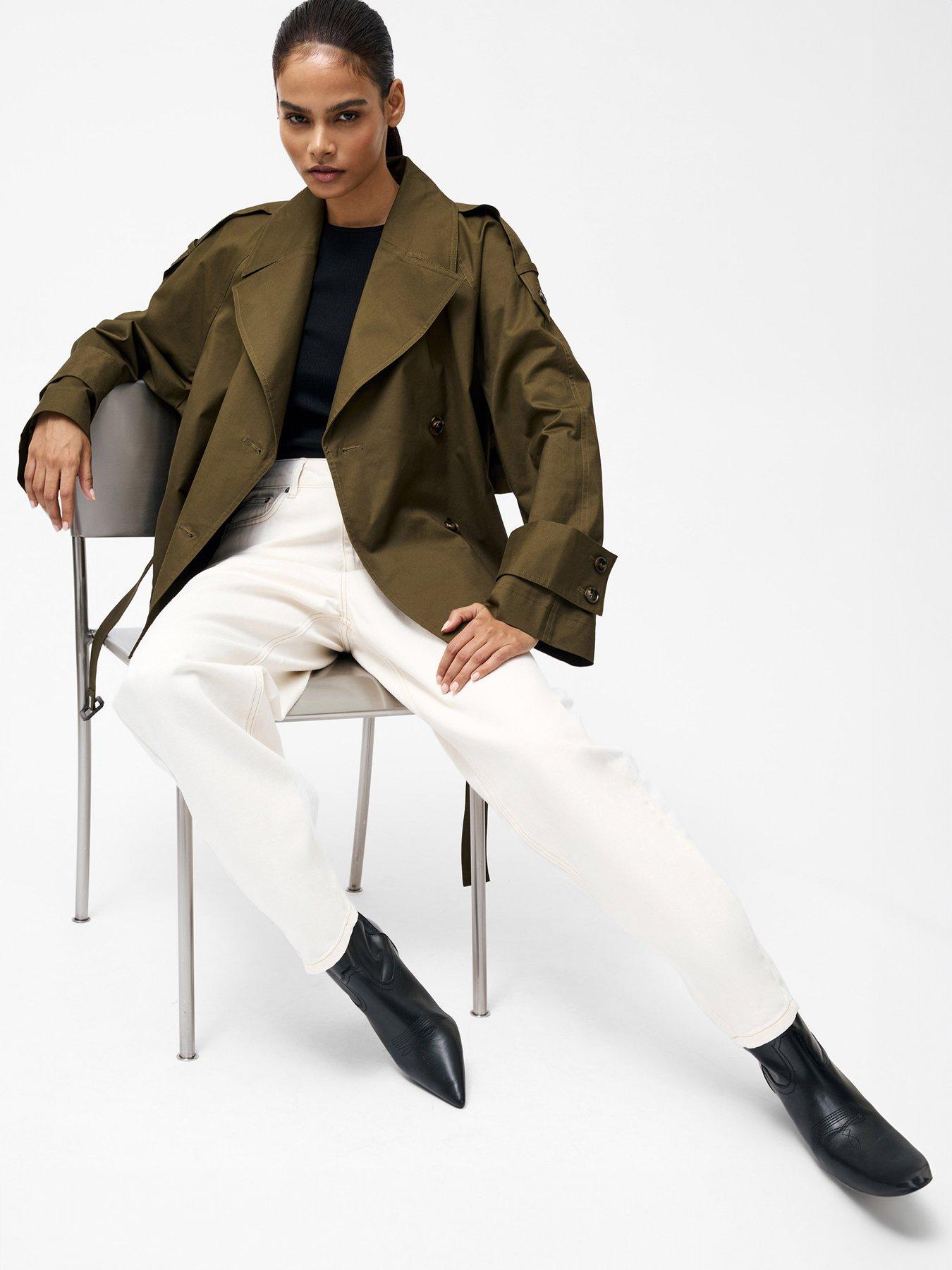 Image 6 of 6 of French Connection Cotton Blend Cropped Boxy Trench Coat