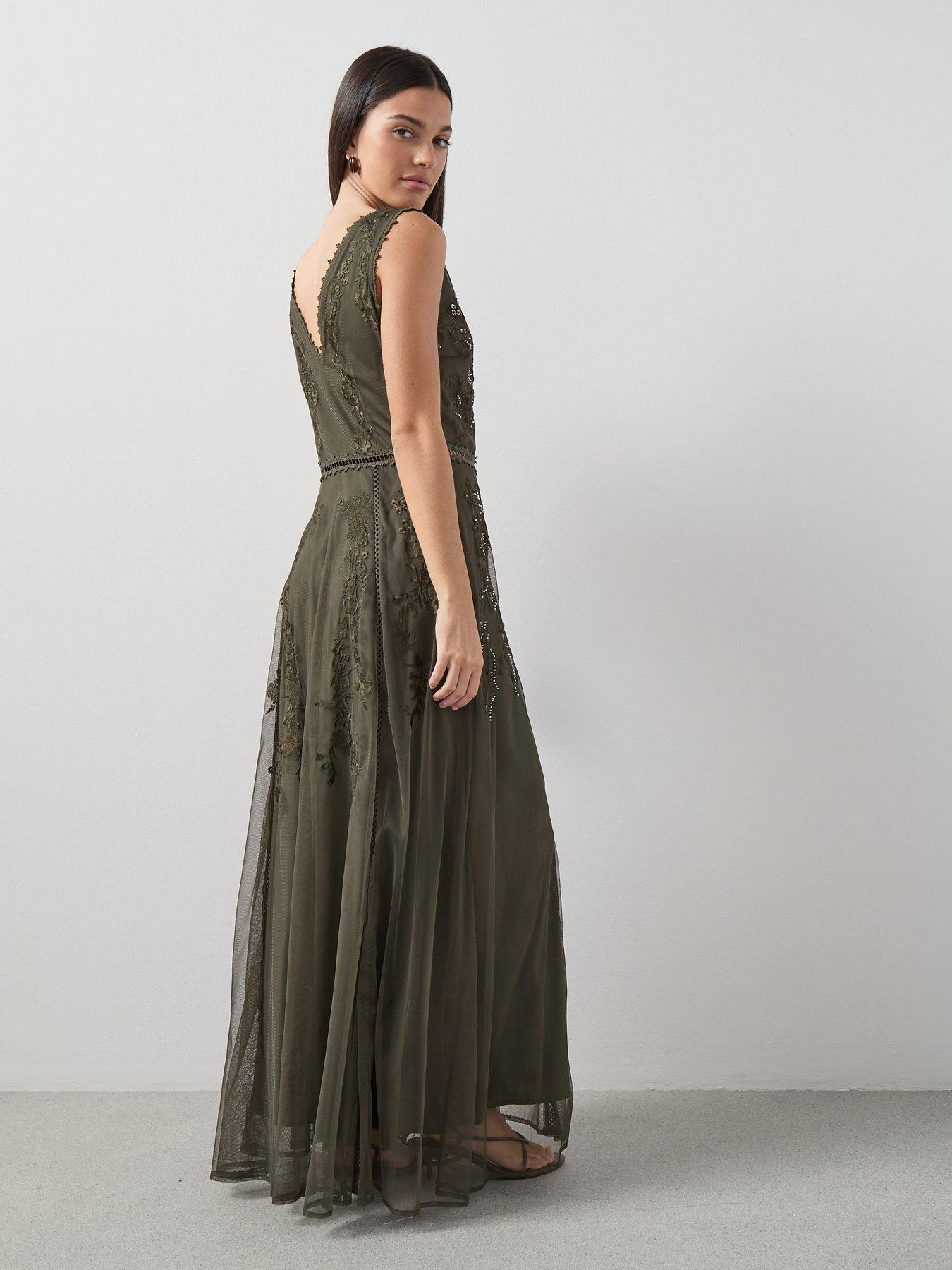 Image 2 of 7 of The Very Collection Embellished Tulle Maxi Dress - Green