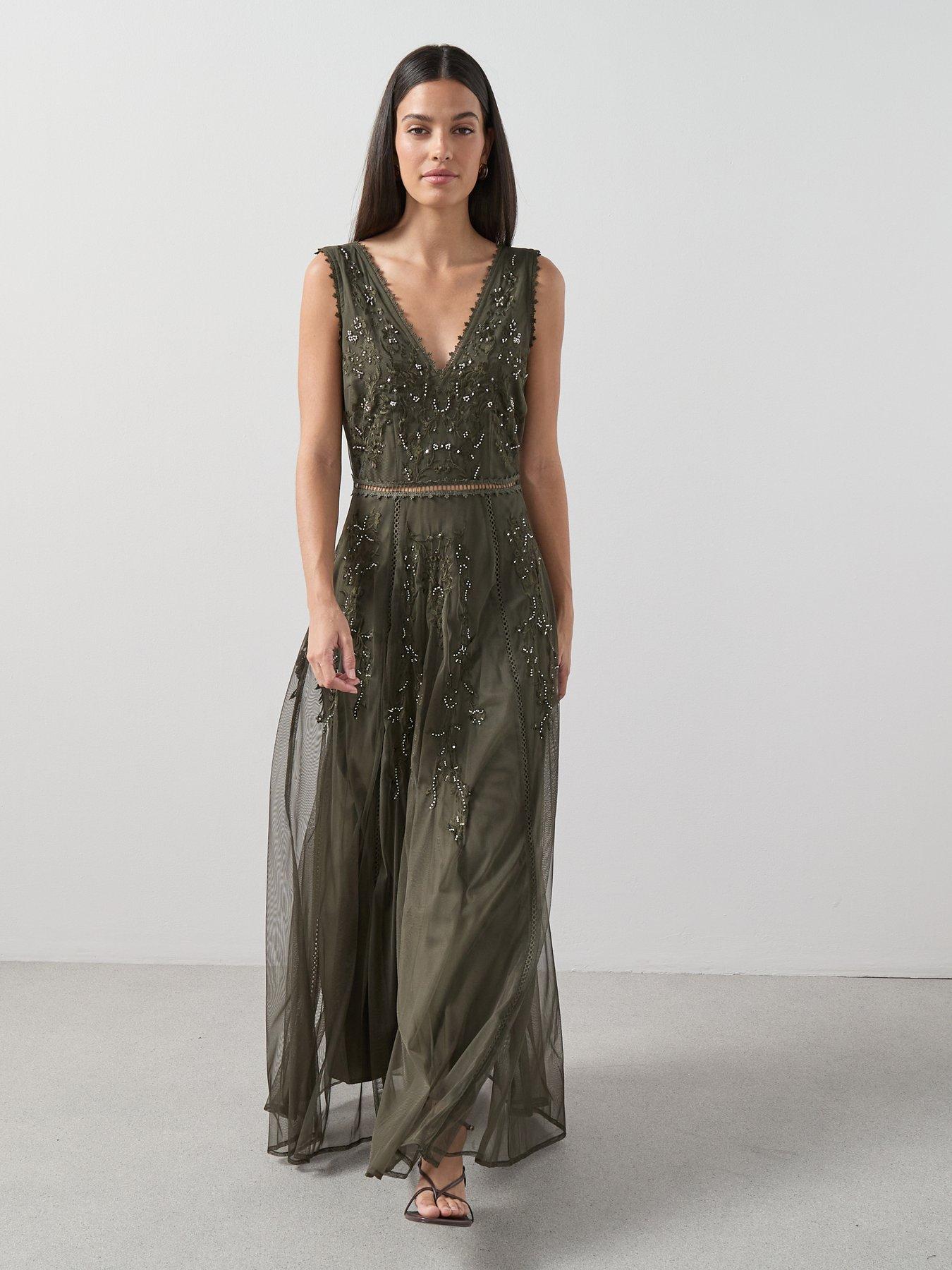 Image 3 of 7 of The Very Collection Embellished Tulle Maxi Dress - Green