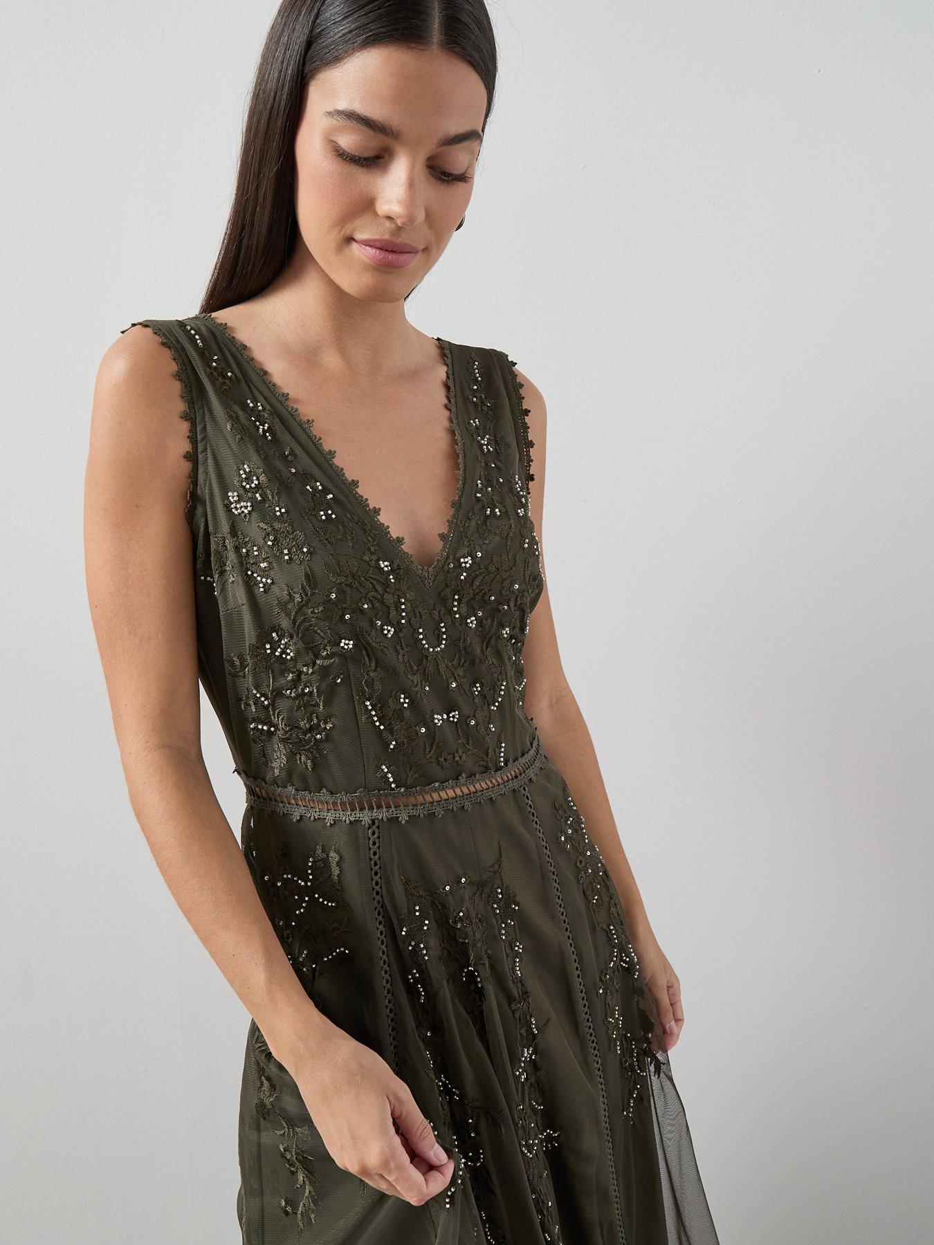 Image 5 of 7 of The Very Collection Embellished Tulle Maxi Dress - Green