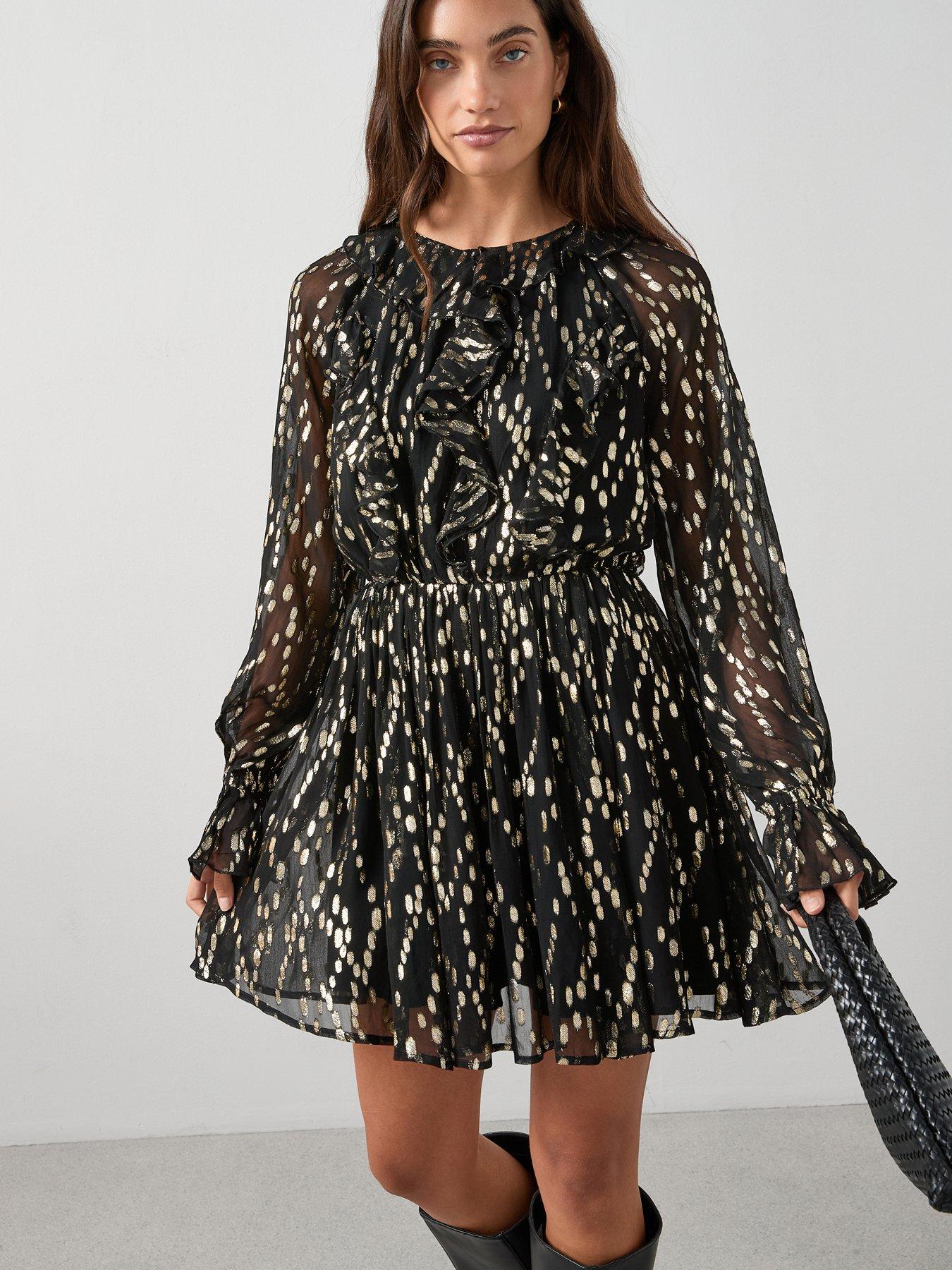 The Very Collection Ruffle Front Lurex Mini Dress - Black