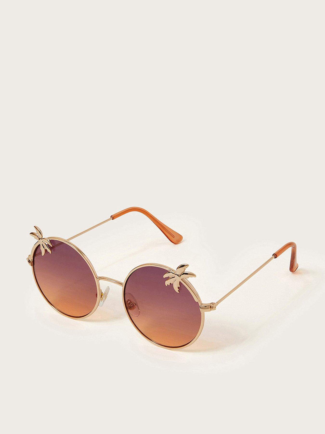 undefined Girls Palm Tree Round Metal Sunglasses - Gold
