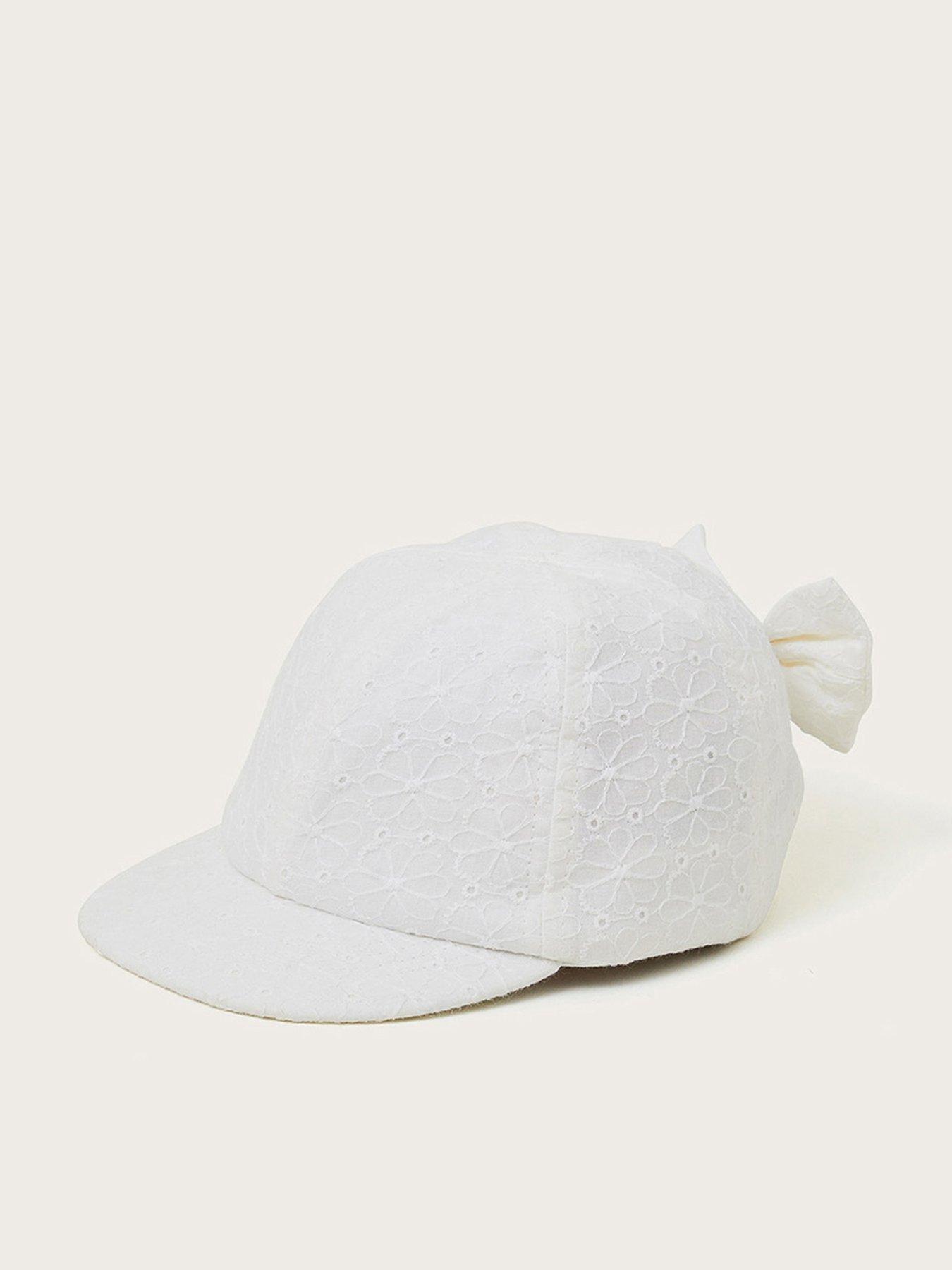 Image 1 of 3 of Monsoon Baby Girls Broderie Bow Cap - White