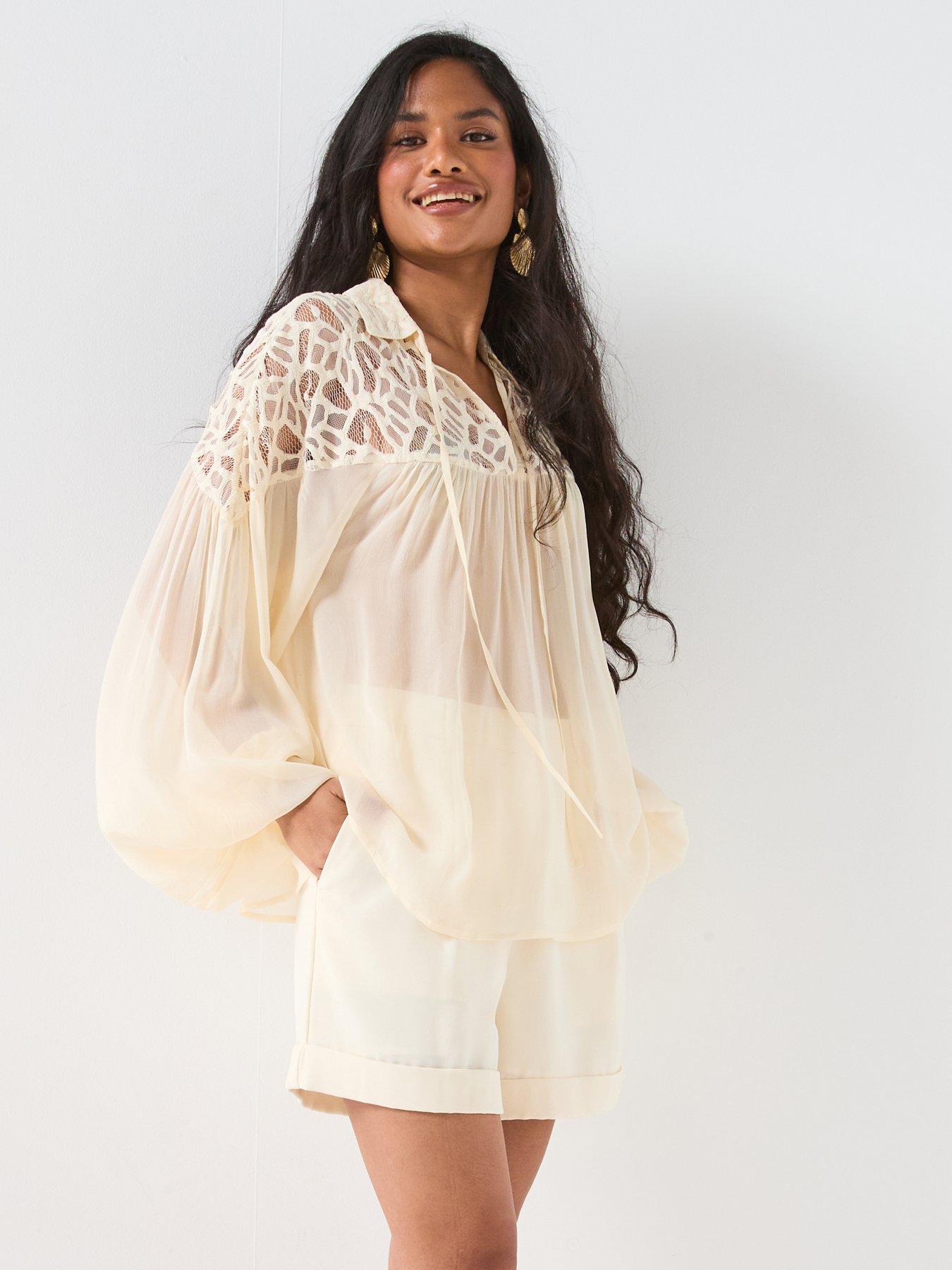undefined Cutwork Floaty Blouse - Cream