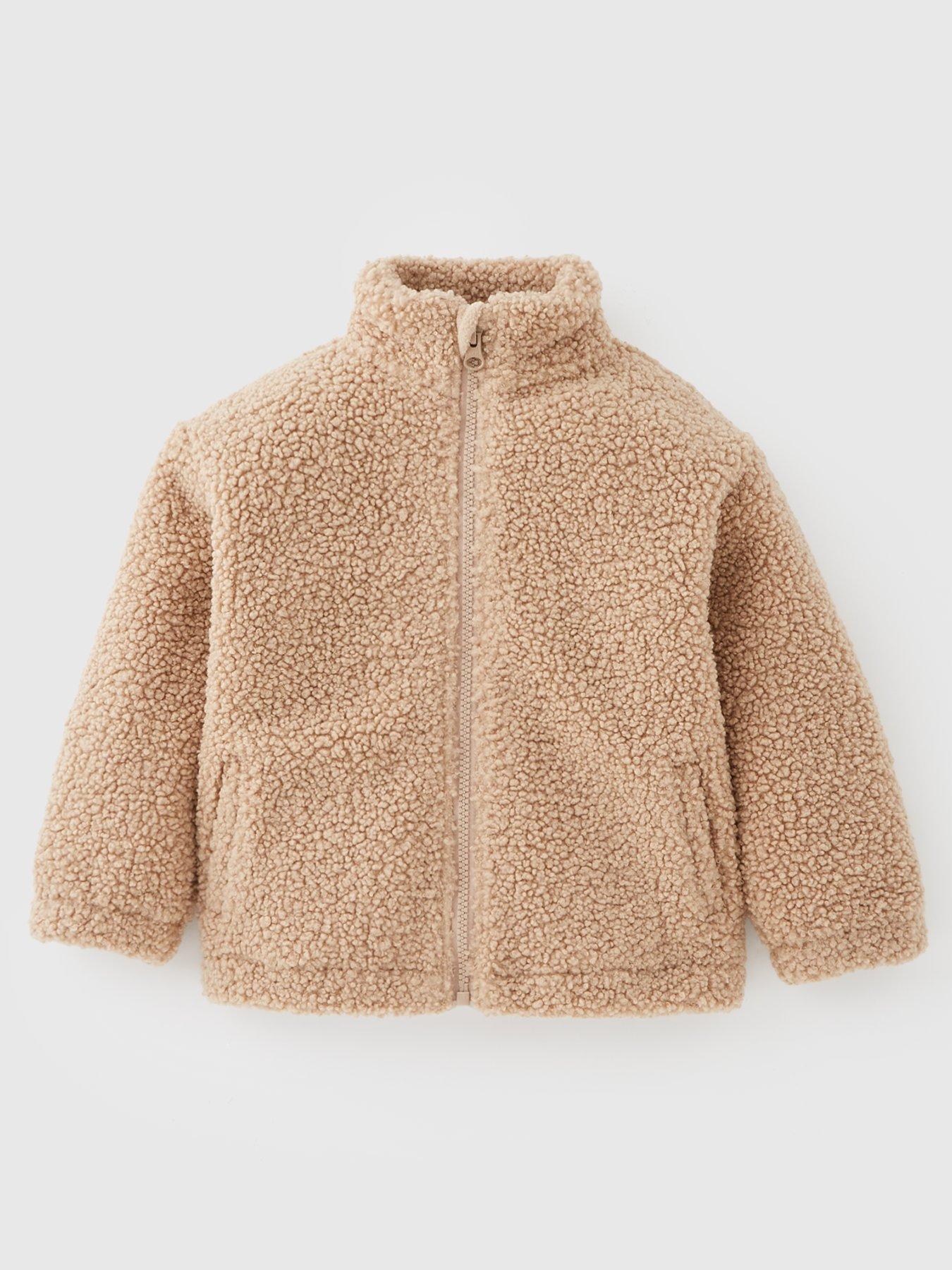 Mini V by Very Boys Borg Funnel Neck Zip Up Jacket - Brown