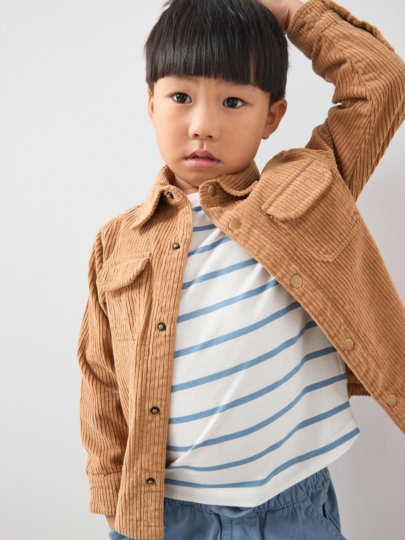 The Very Collection Boys Cord Shacket and Striped Long Sleeve T-Shirt Set - Multi