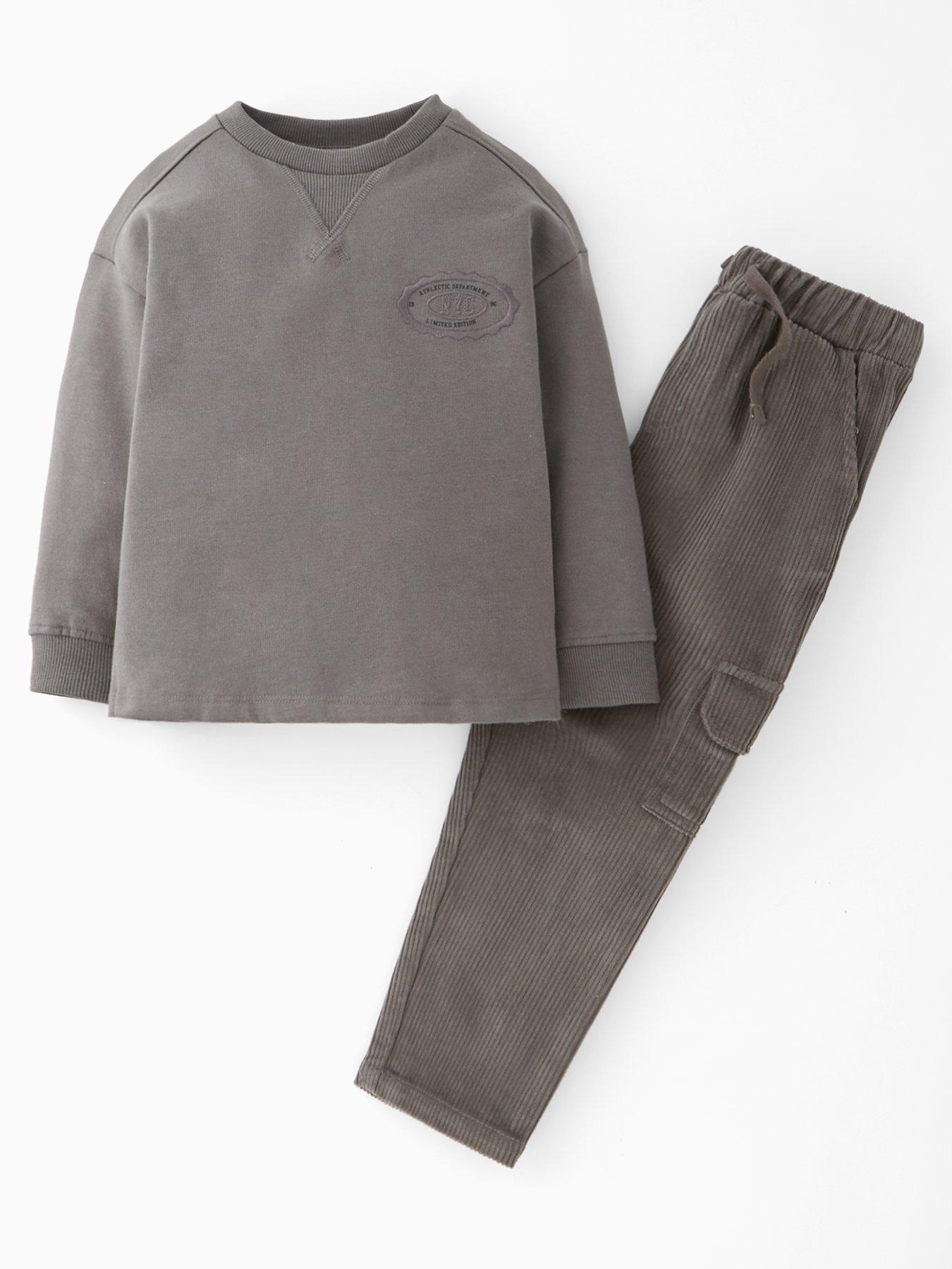 Image 1 of 4 of Mini V by Very Boys Drop Shoulder Nyc Sweatshirt And Cord Trousers Set - Multi