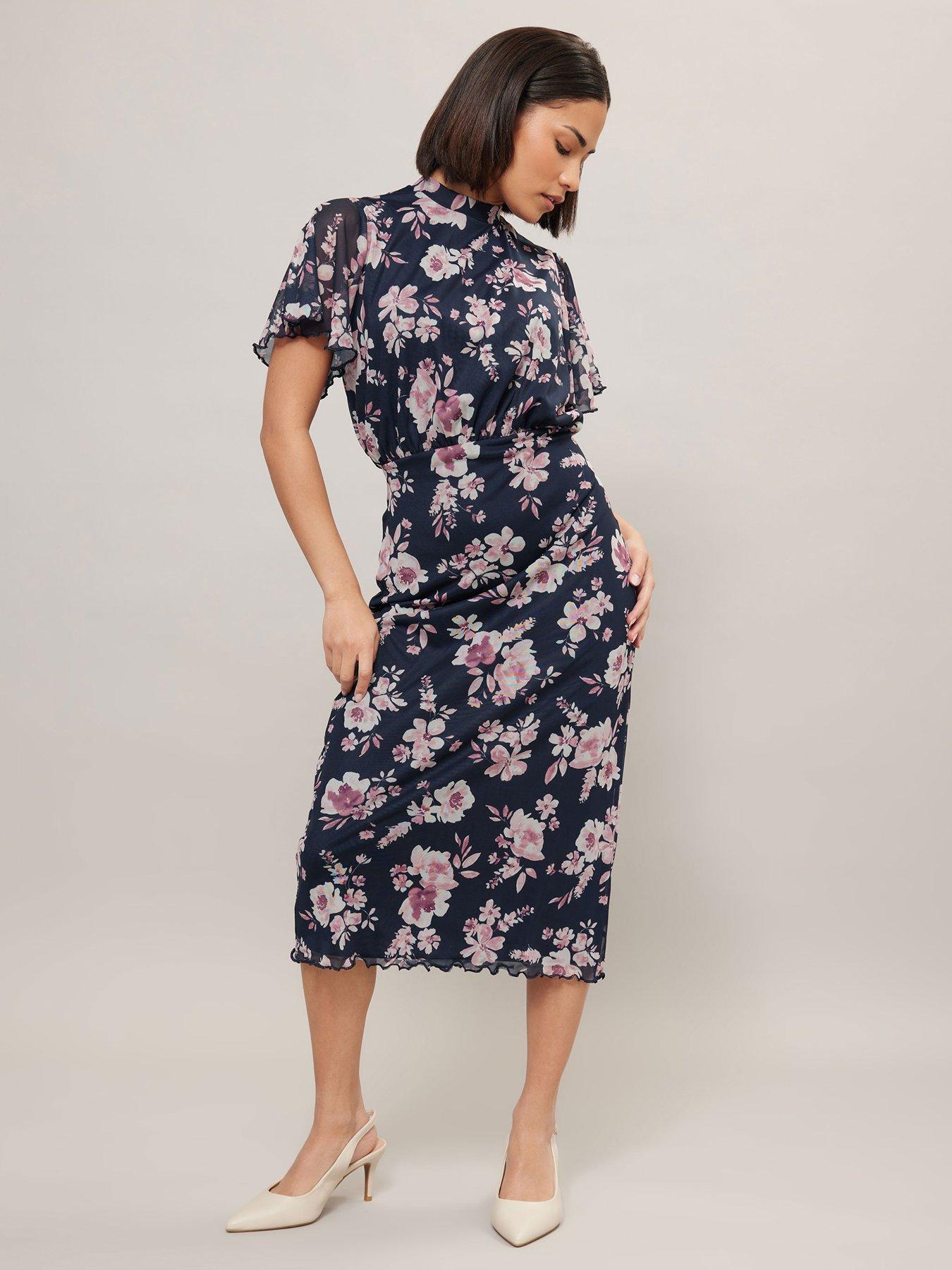 undefined Floral Mesh Wrap Midi Dress