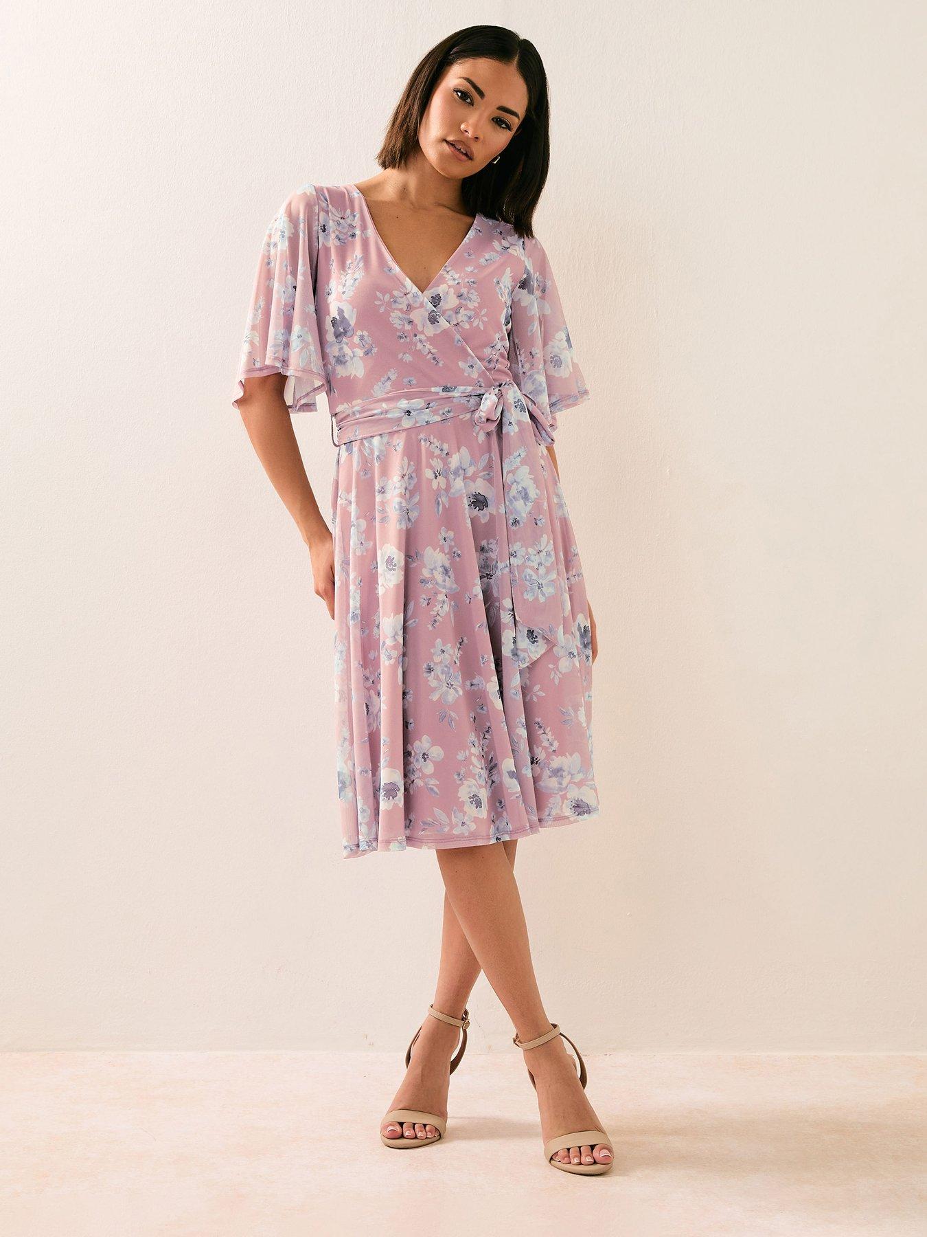 undefined Floral Mesh Wrap Midi Dress