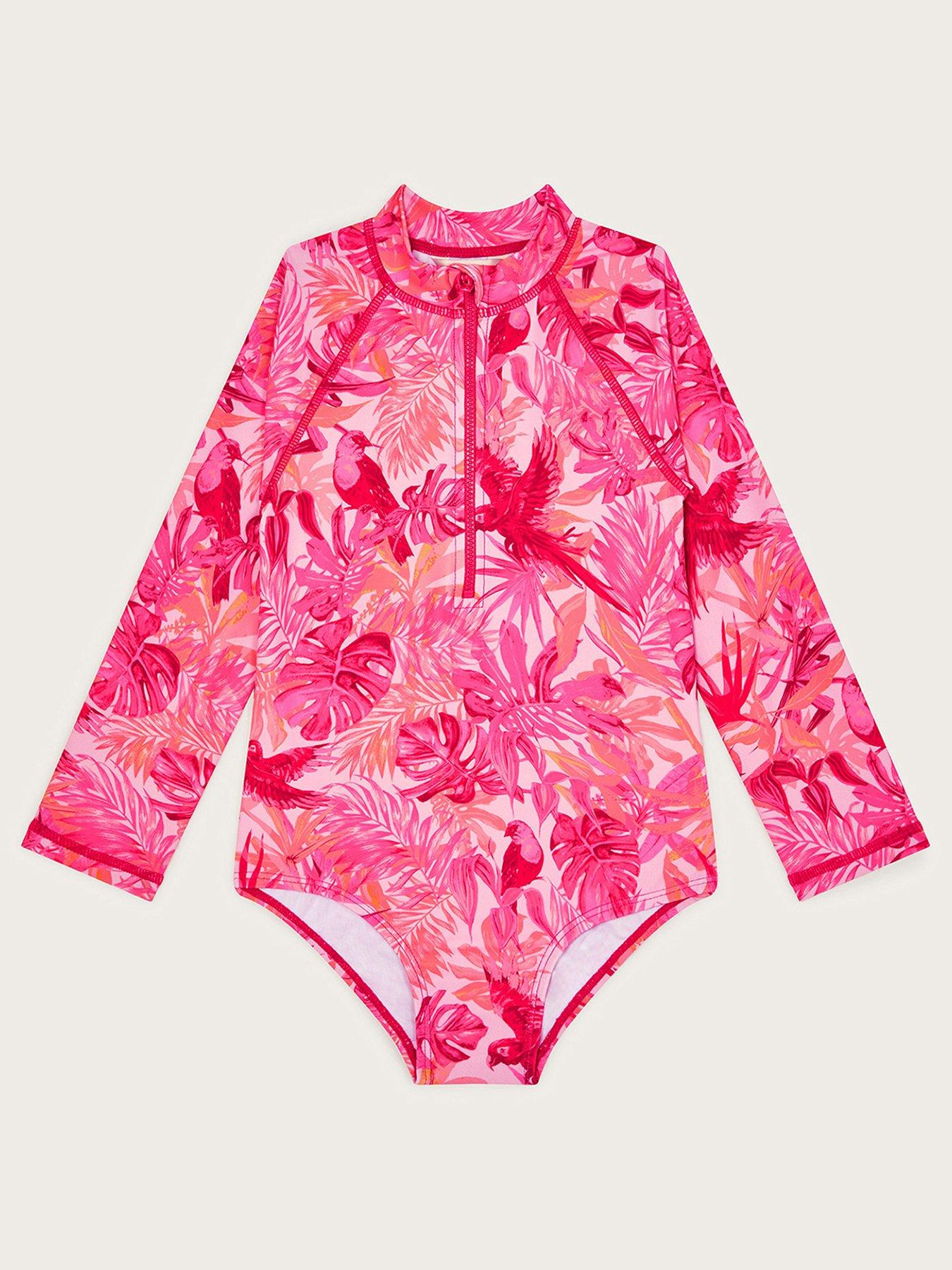 undefined Girls Birds Of Paradise UPF50 Long Sleeve Swimsuit - Pink